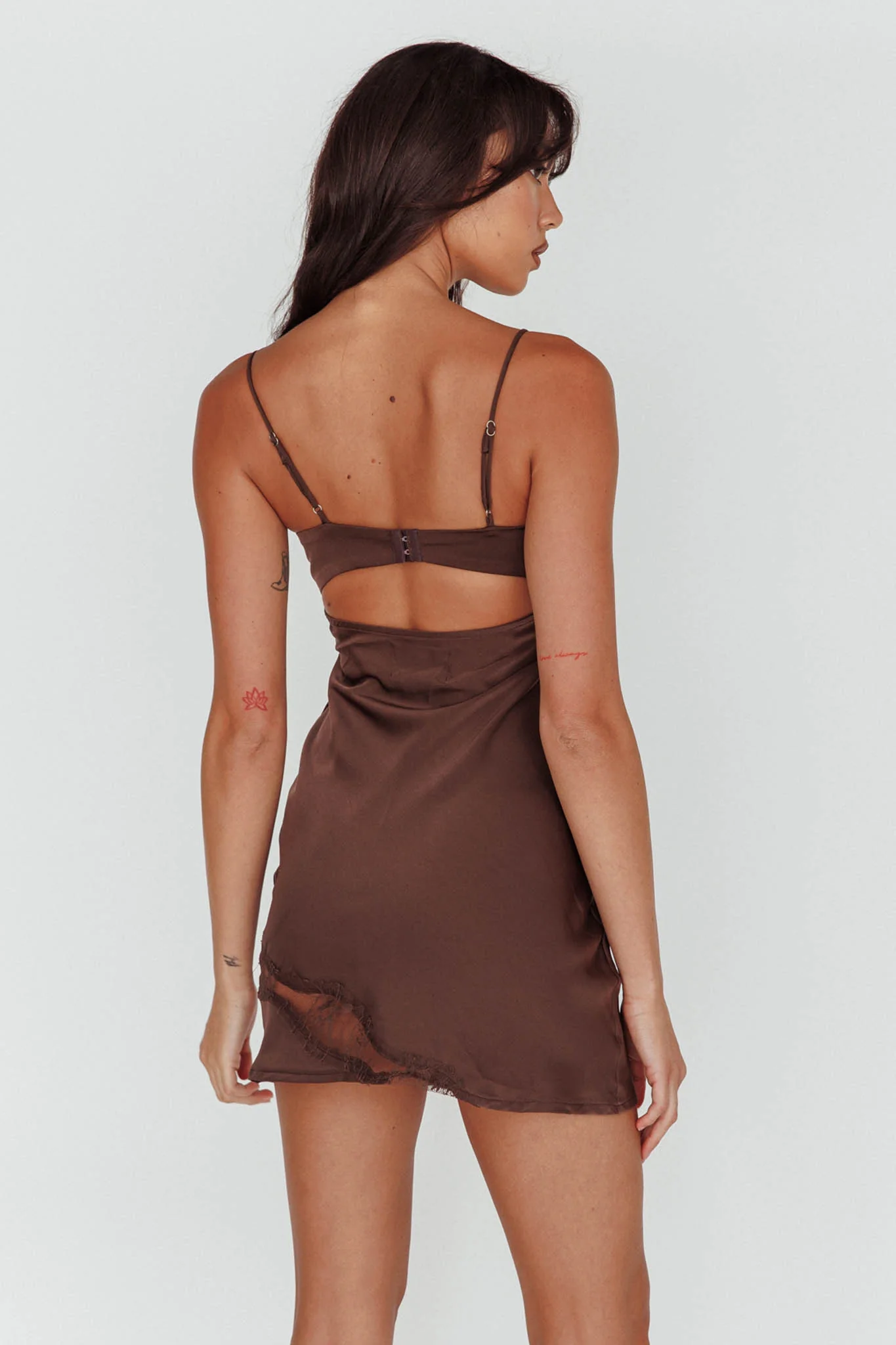 Sweet Talker Lace Trim Mini Dress Chocolate - Sonourner