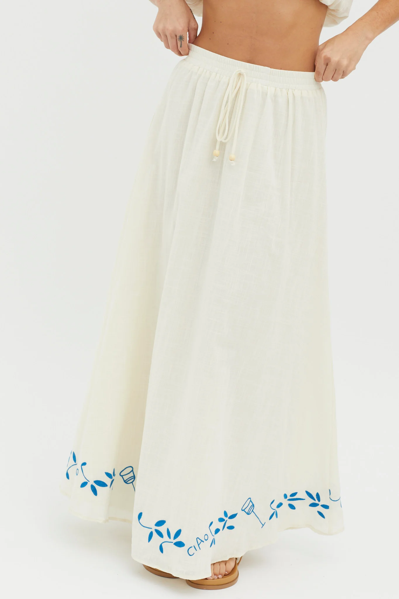 Ritual Embroidered Hem Midi Skirt Beige - Sonourner