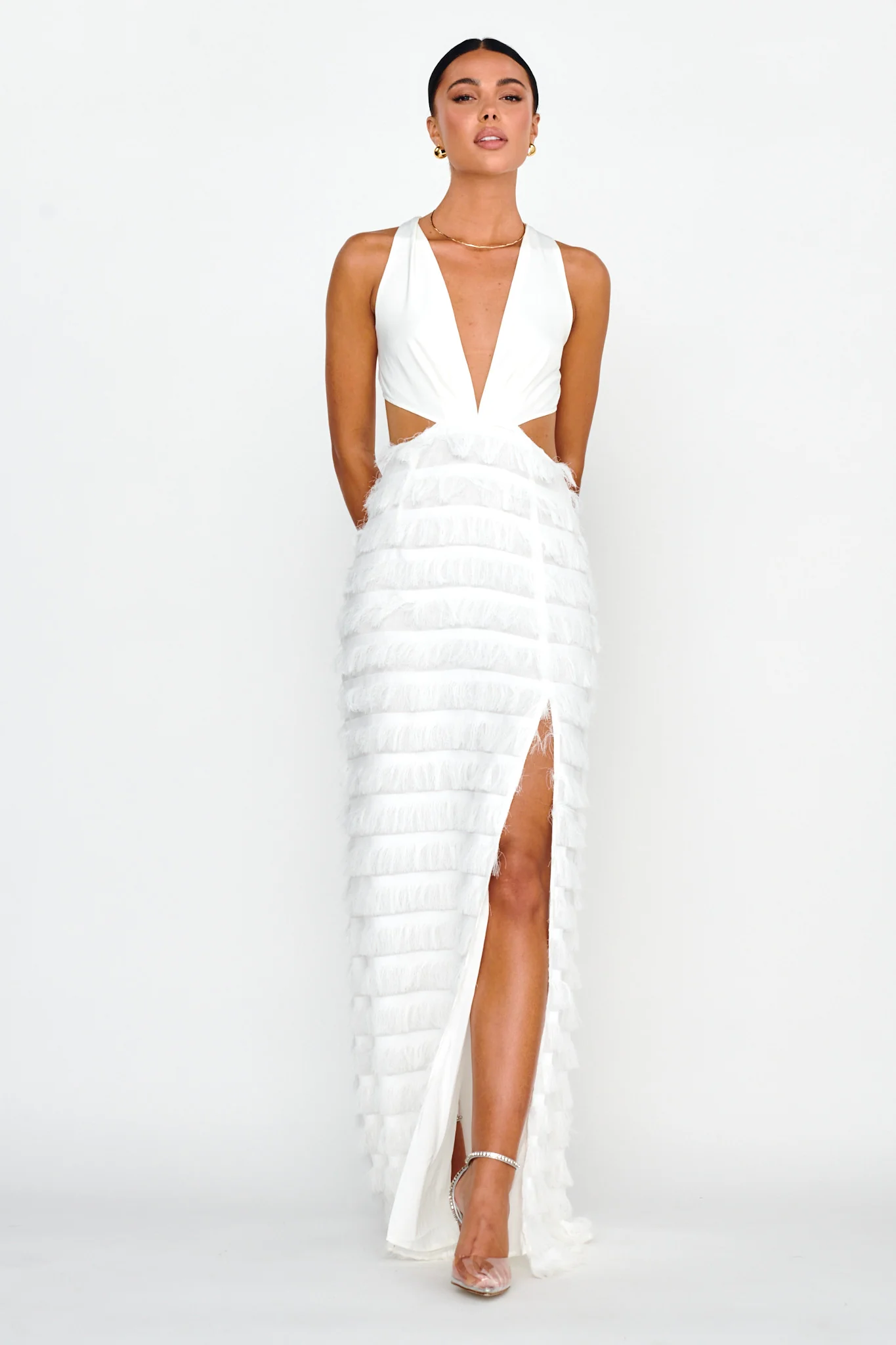 Bold Move Fringe Trim Maxi Dress Ivory - Sonourner