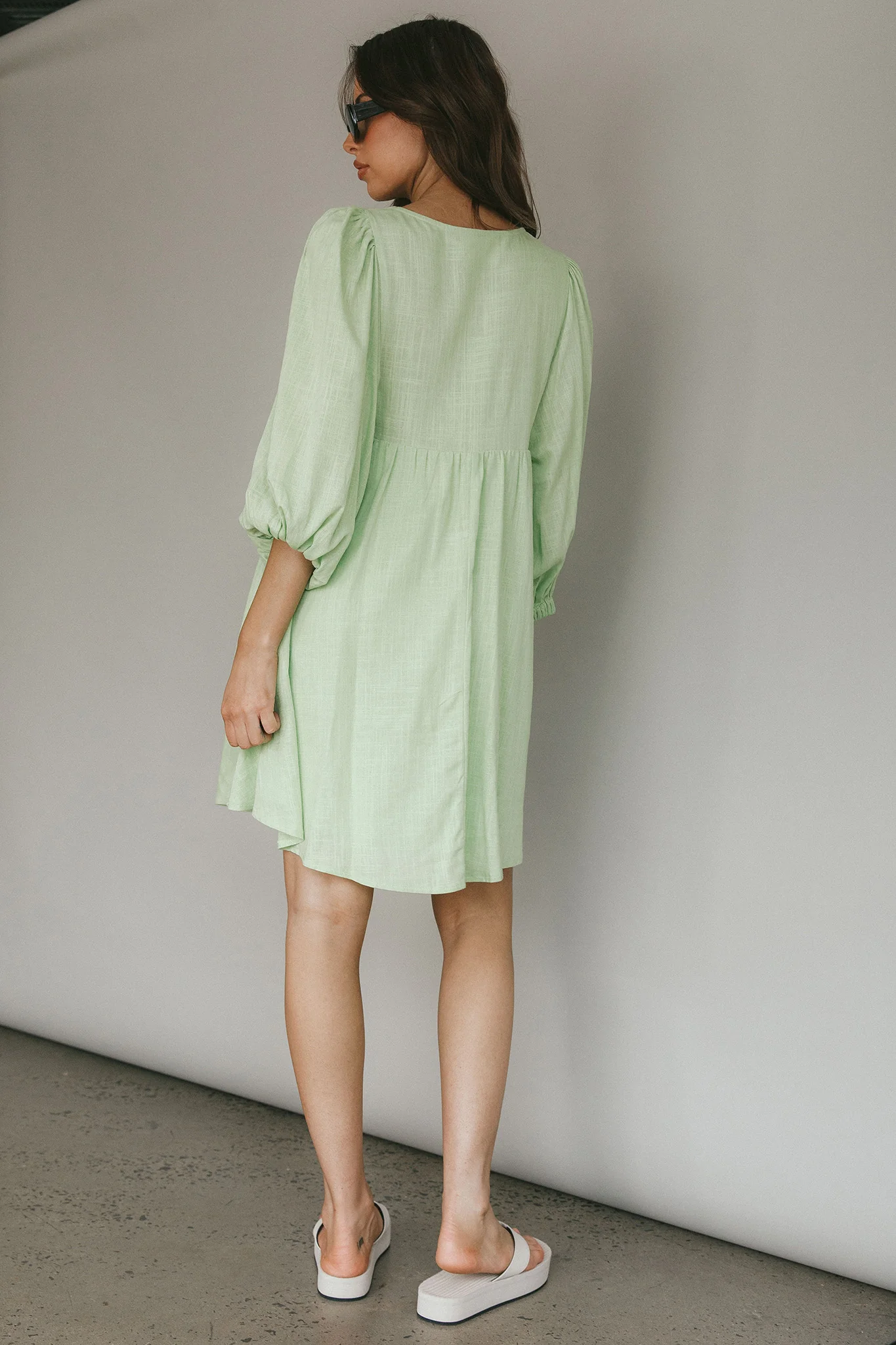 New Haven Puff Sleeve Swing Dress Lime - Sonourner