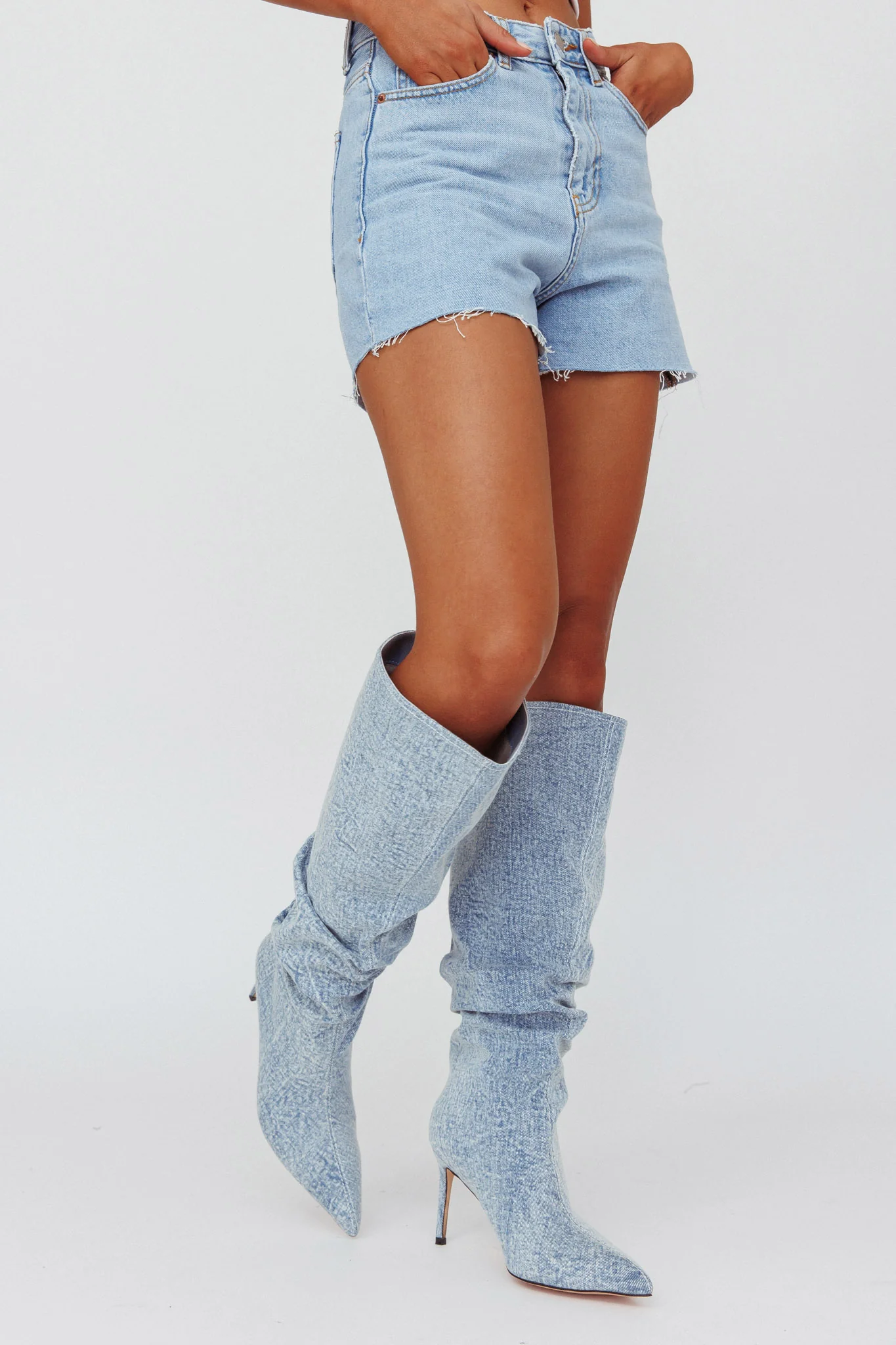 AZALEA WANG Pentagon-Denim Stiletto Boot - Sonourner
