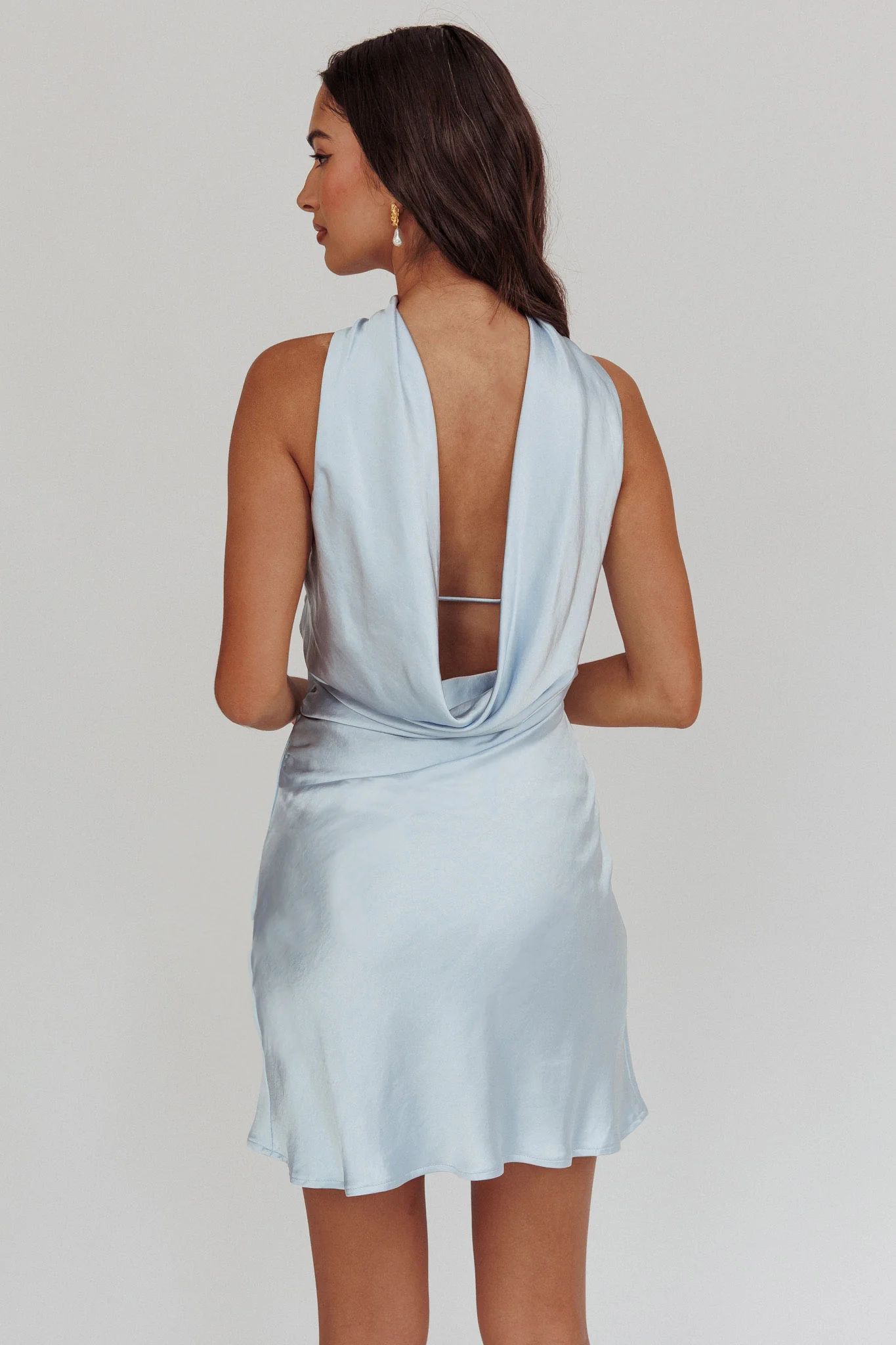 Damsel Reverse Halter Mini Dress Blue - Sonourner