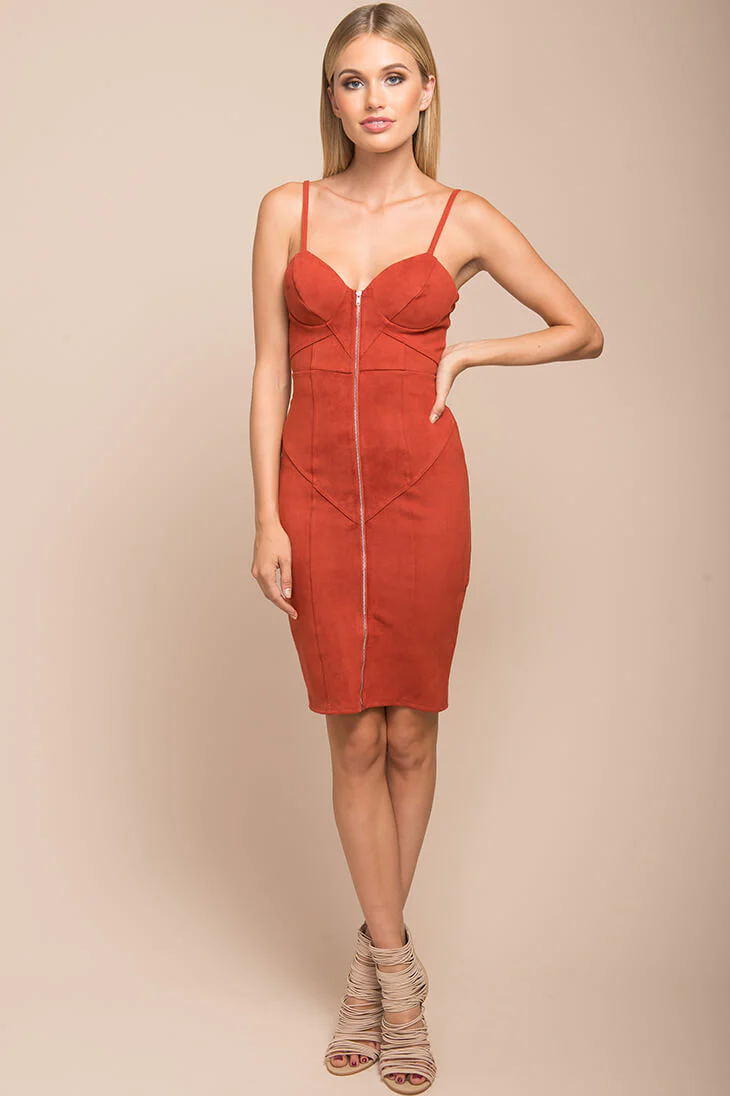 Reigh Exposed Zipper Dress Red - Sonourner