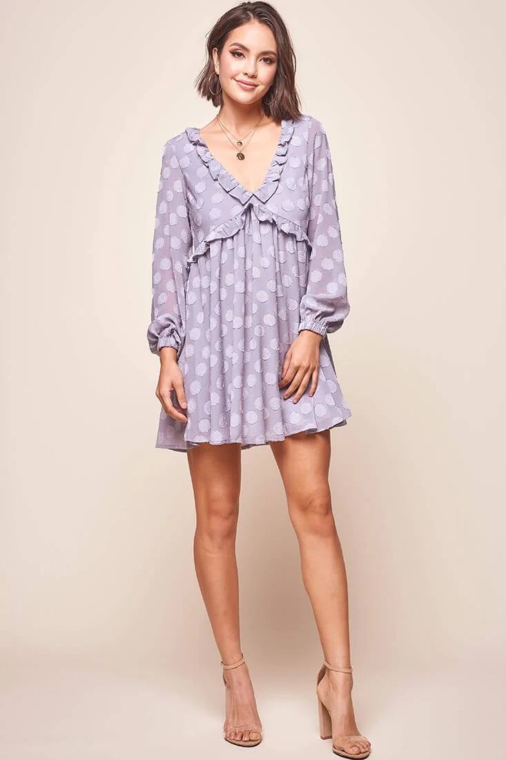 Cutie Pie Long Sleeve Babydoll Dress Grey - Sonourner