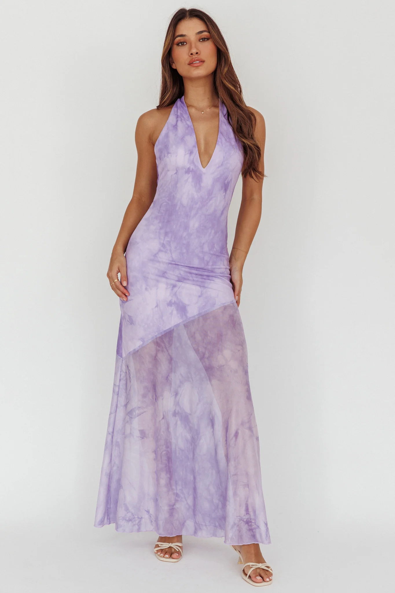 Locket Halterneck Maxi Dress Marbled Lilac - Sonourner