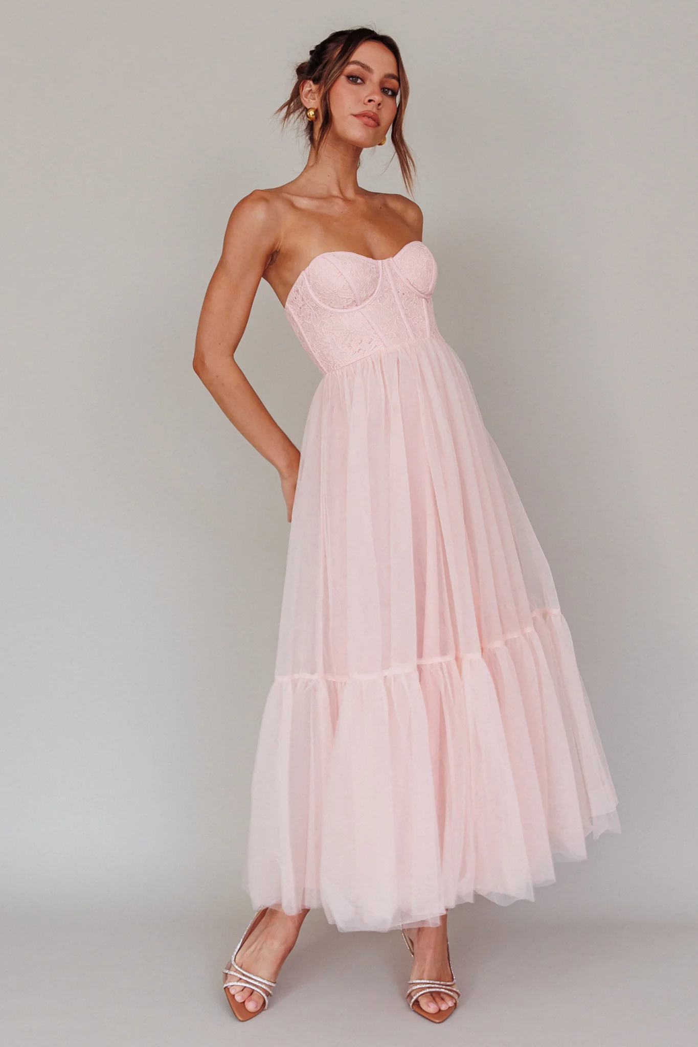 Dancing With Me Sweetheart Tulle Midi Dress Pink - Sonourner