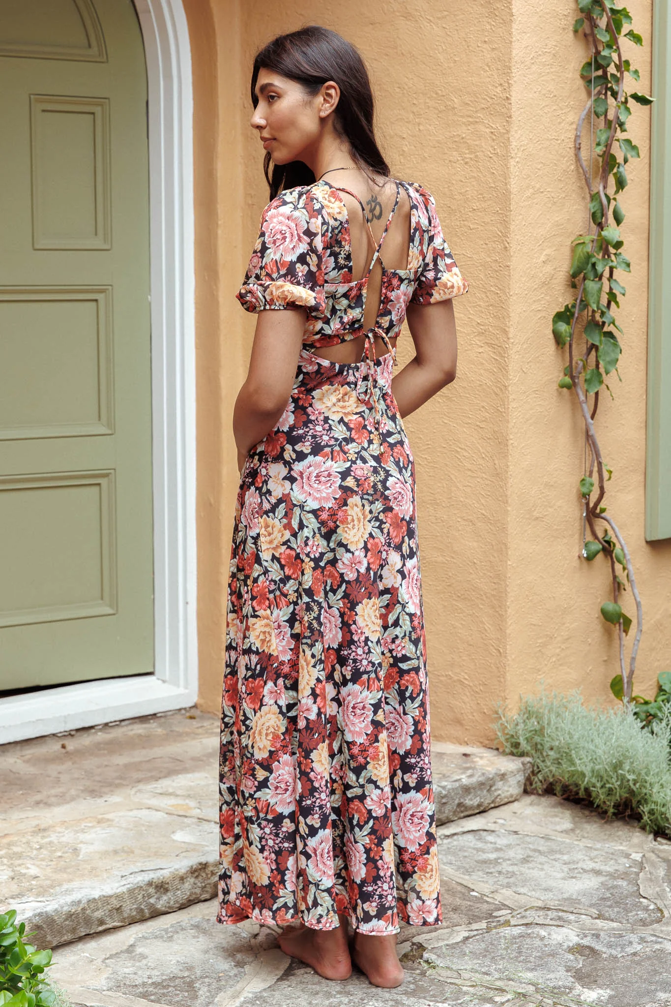 Open Doors Puff Sleeve Split Maxi Dress Multi - Sonourner