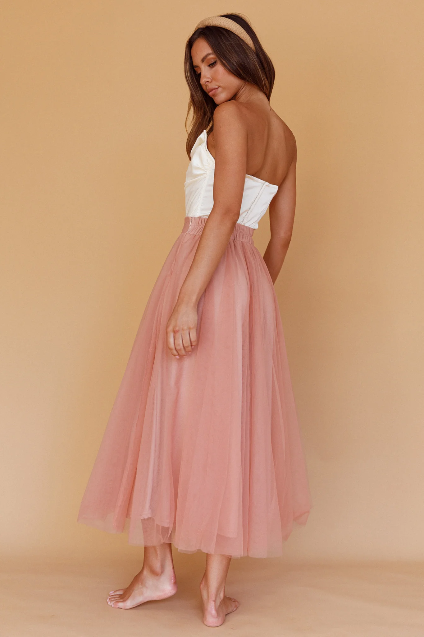 Jasmine Organza Mesh Elasticated Waist Midi Skirt Lipstick - Sonourner