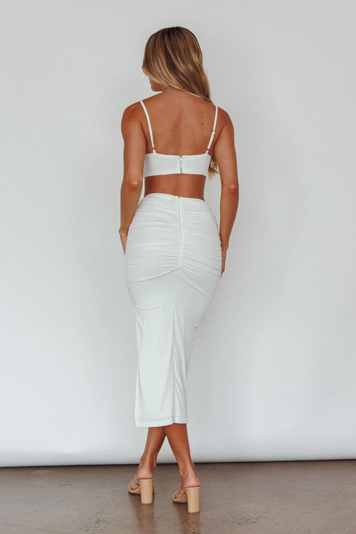 Mary Jane Gathered Bust Tie Back Midi Dress White - Sonourner