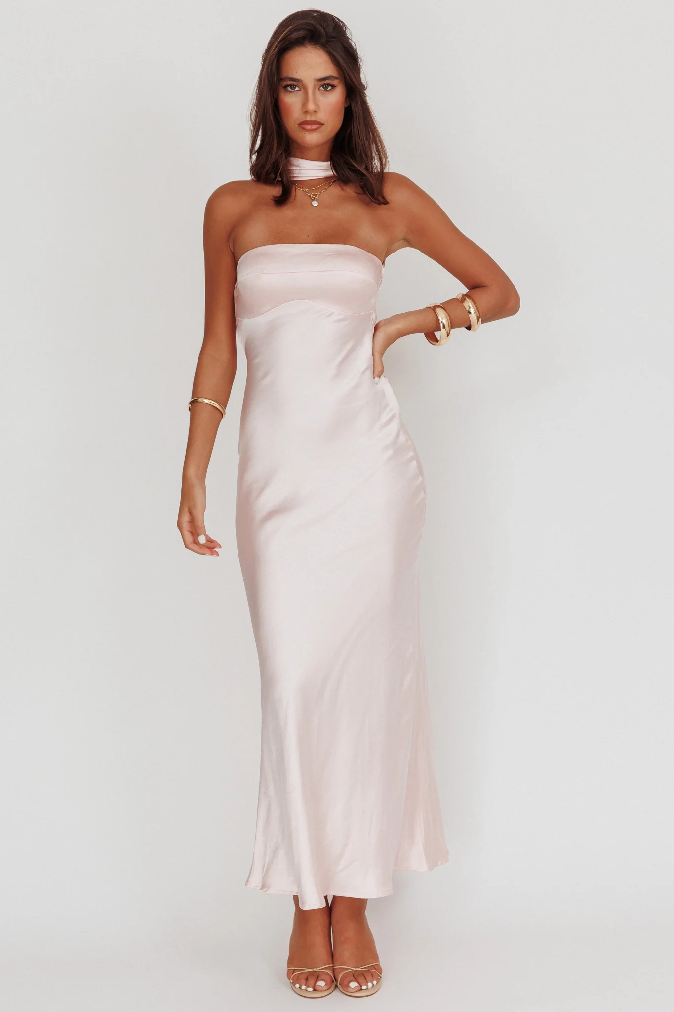 Damsel Reverse Halter Maxi Dress Blush - Sonourner