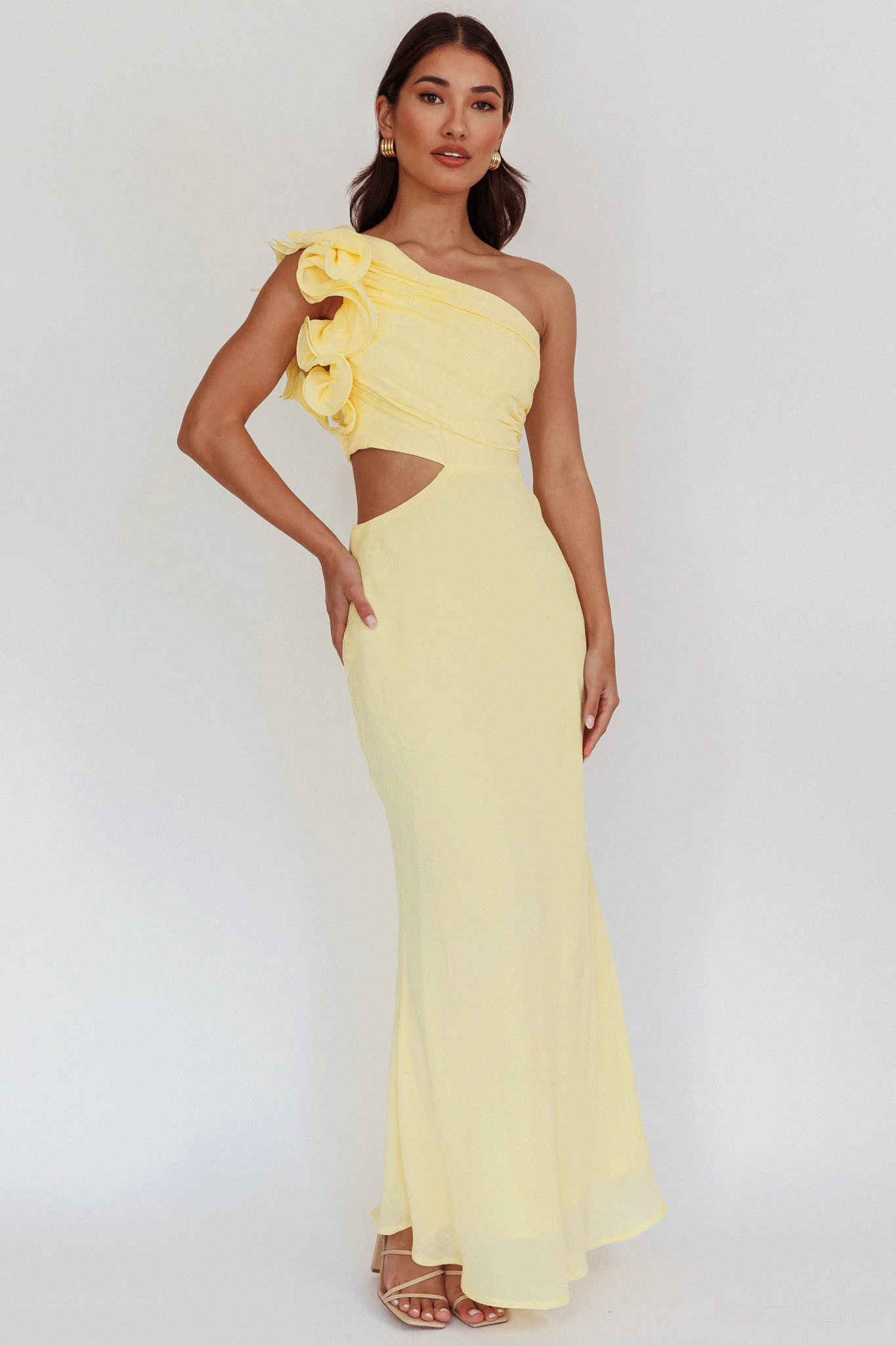 Deanna One-Shoulder Ruffle Maxi Dress Yellow - Sonourner