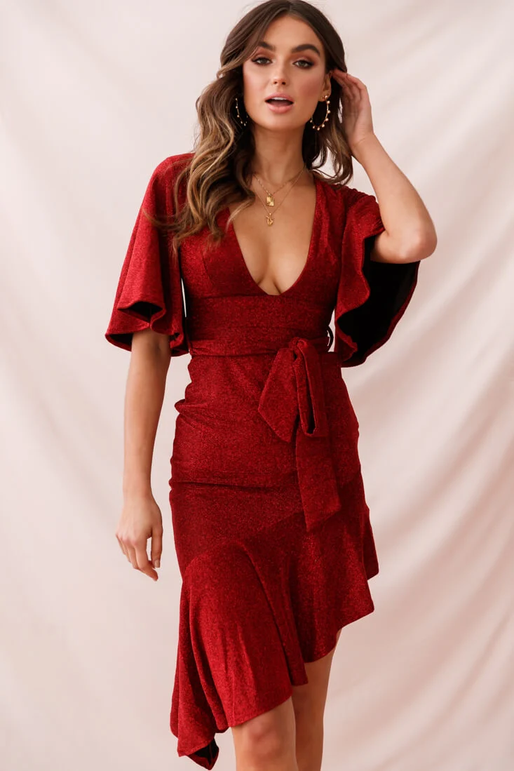 Sorry Not Sorry Asymmetrical Hem Dress Red - Sonourner