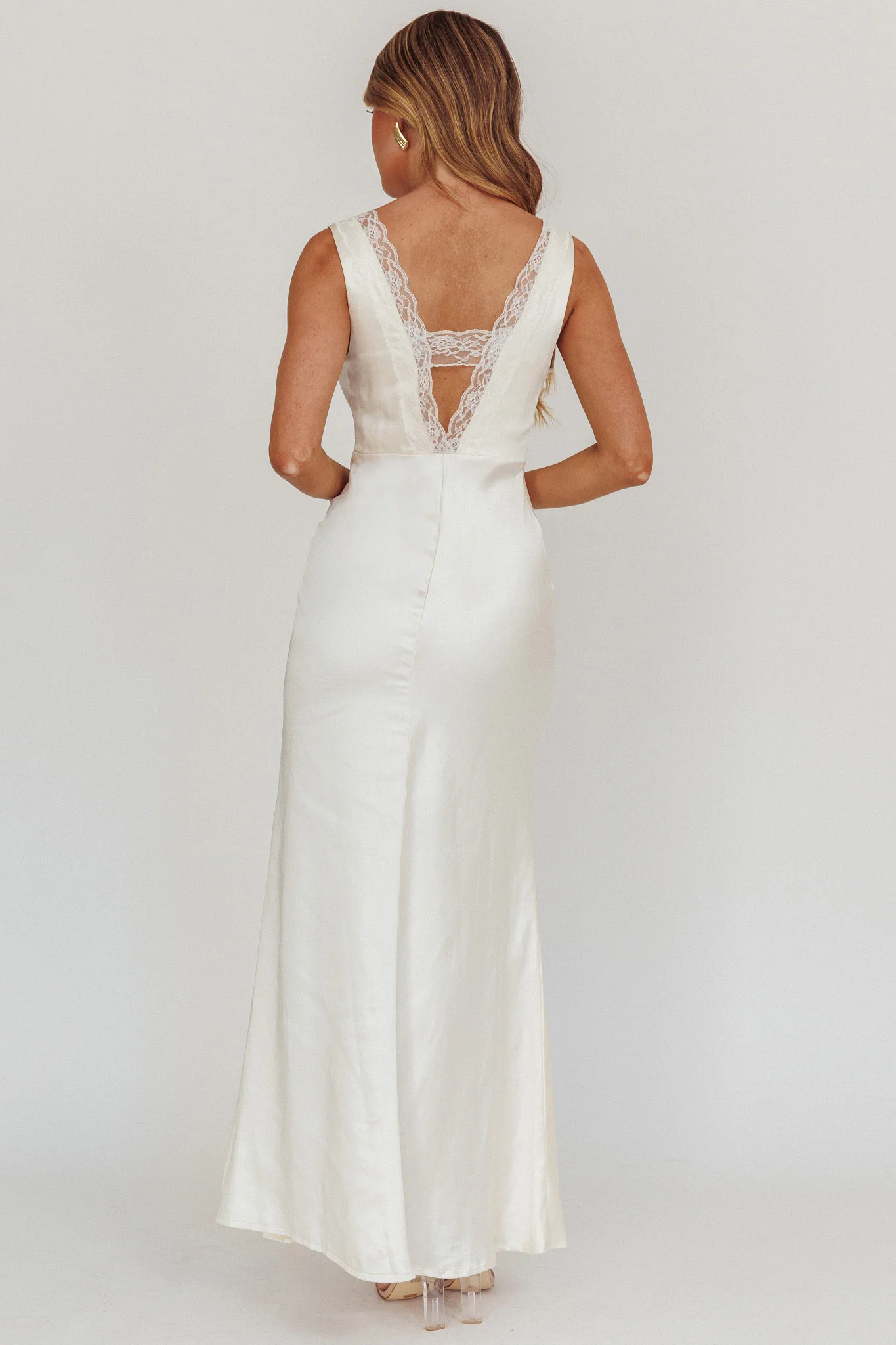 Ivonne Lace Trim V-Neck Maxi Dress Oyster - Sonourner