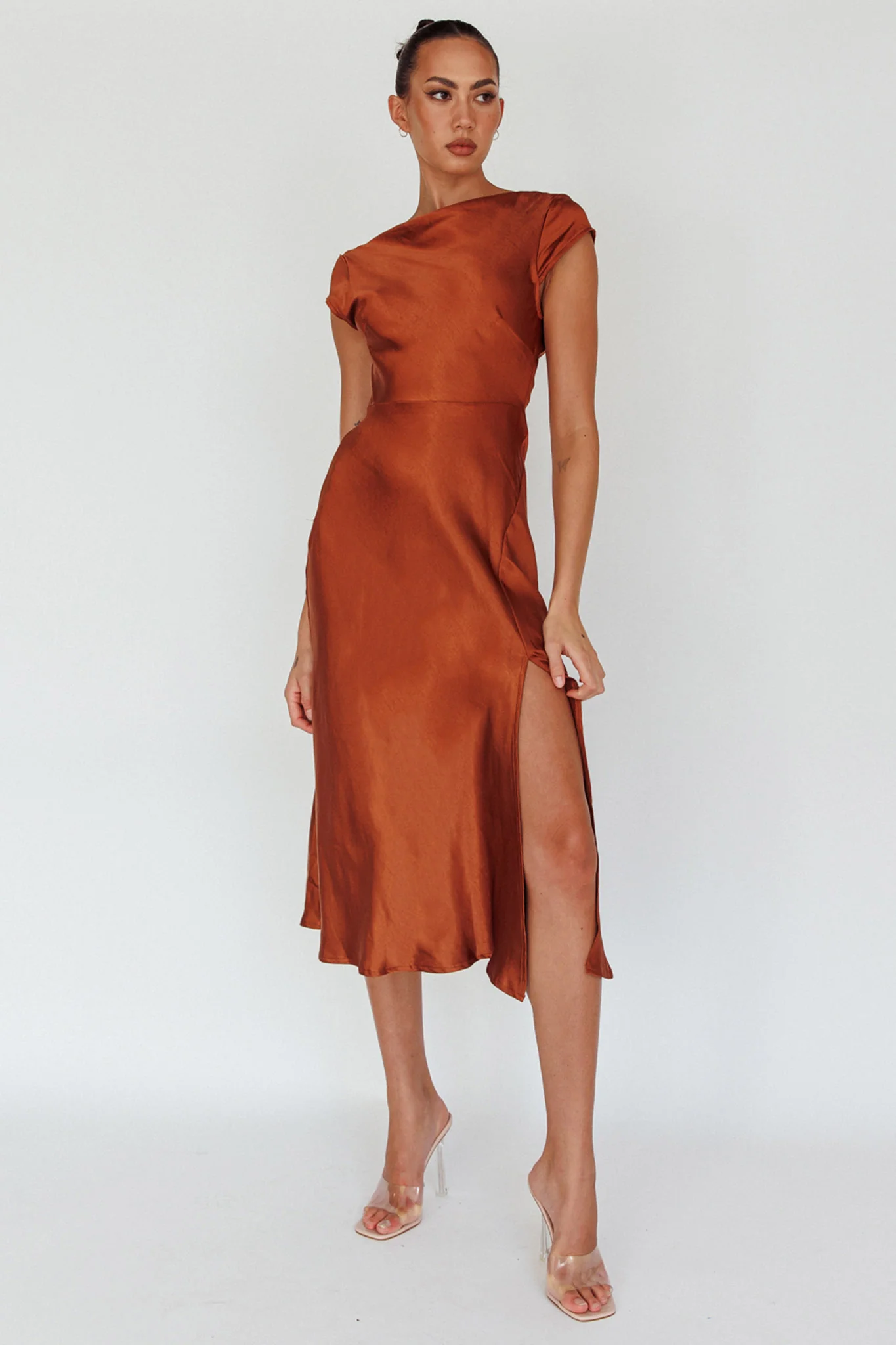 Lucinda Twist Back Midi Dress Brown - Sonourner