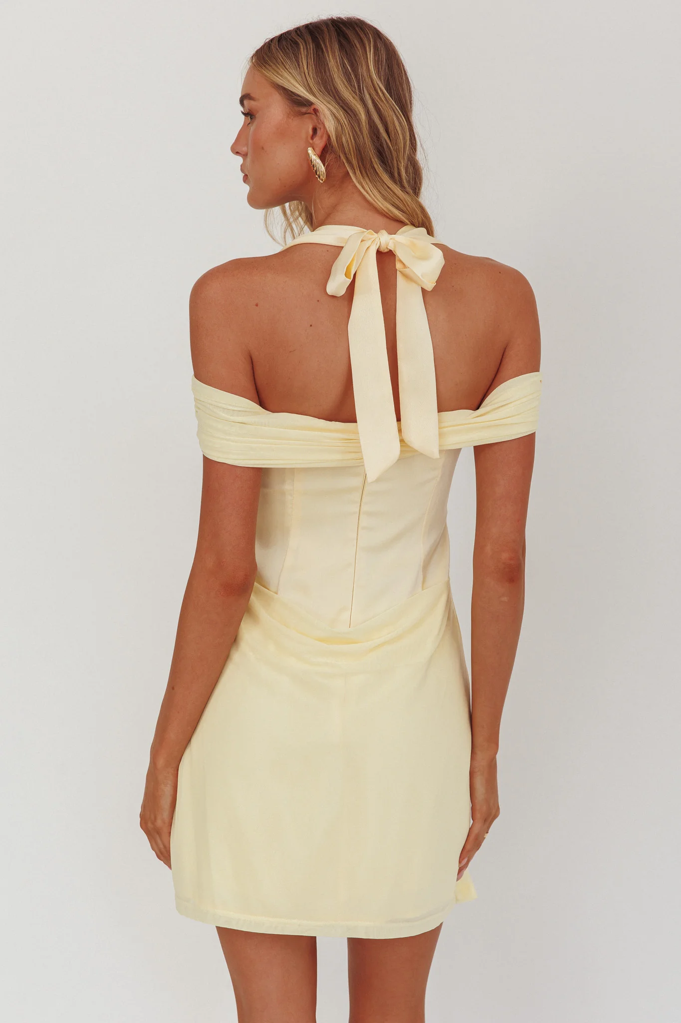 Matias Off-Shoulder Sleeve Halter Mini Dress Butter - Sonourner