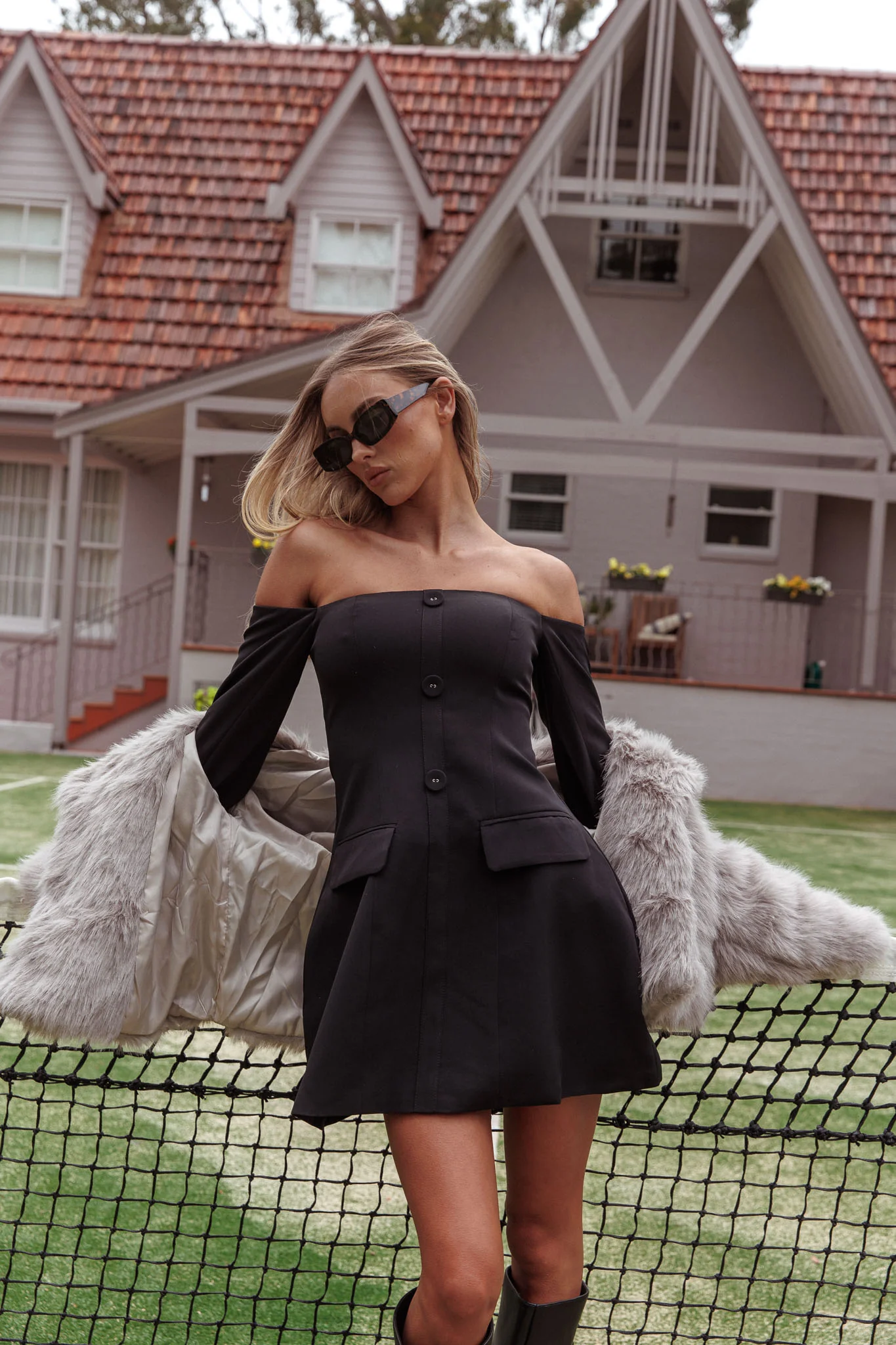 Cherry Wine Off Shoulder Mini Dress Black - Sonourner