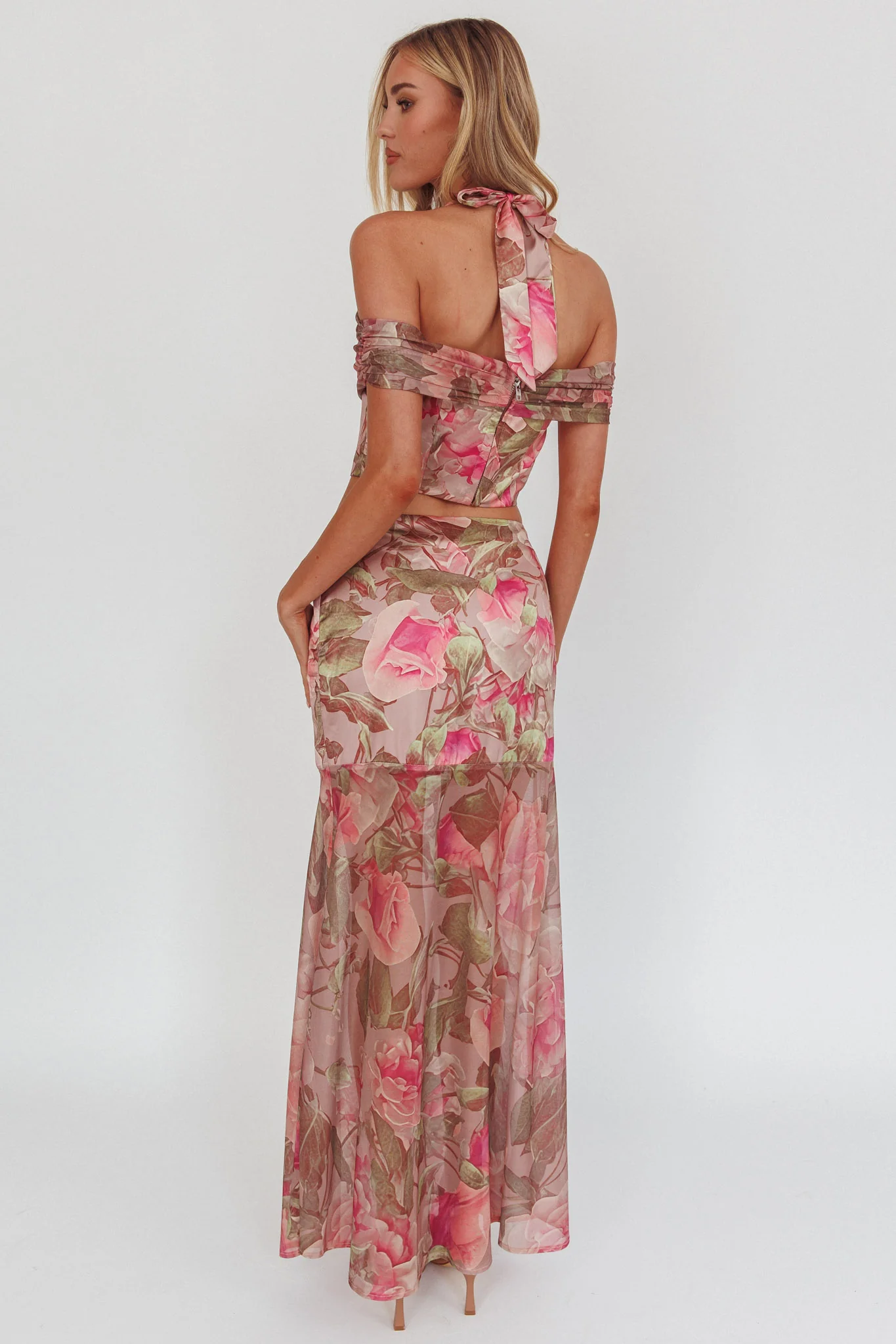 Sunset High Sheer Hem Maxi Skirt Floral Blush - Sonourner