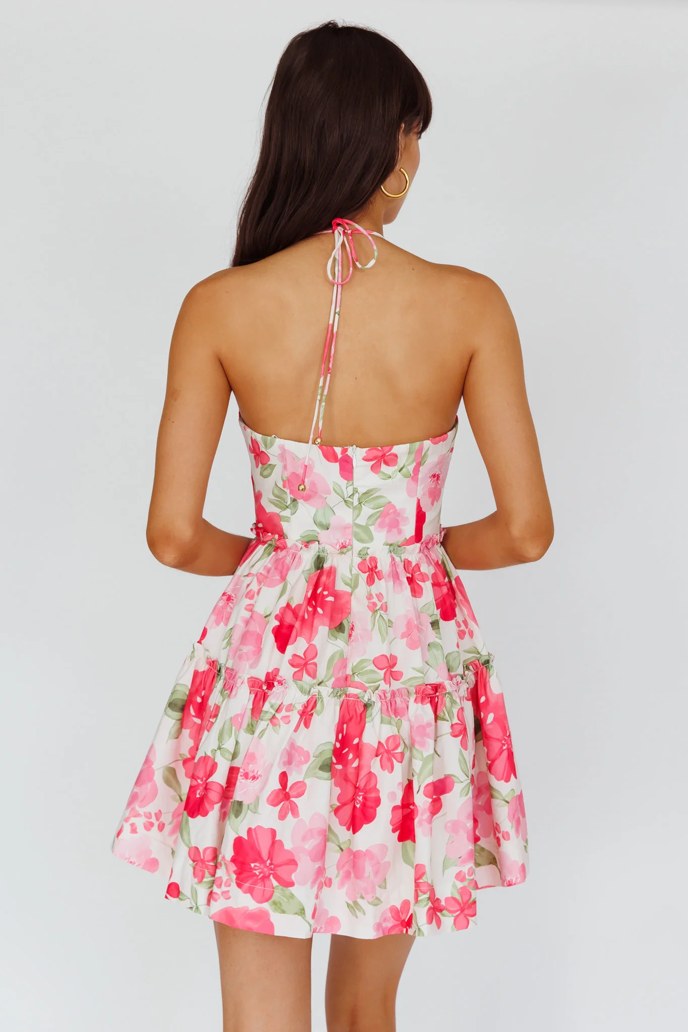 Horizons Frill Trim Mini Dress Floral Pink - Sonourner