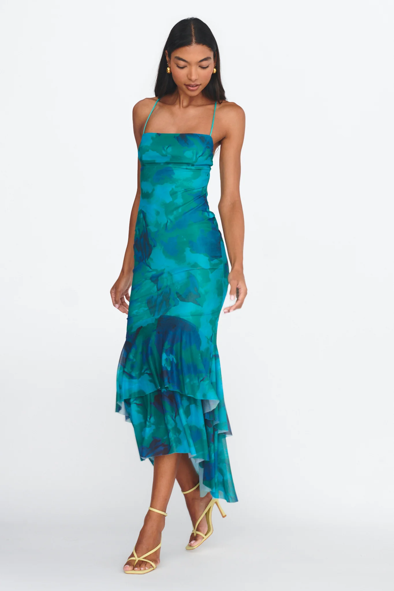 Avalee Layered Hem Mesh Dress Green - Sonourner