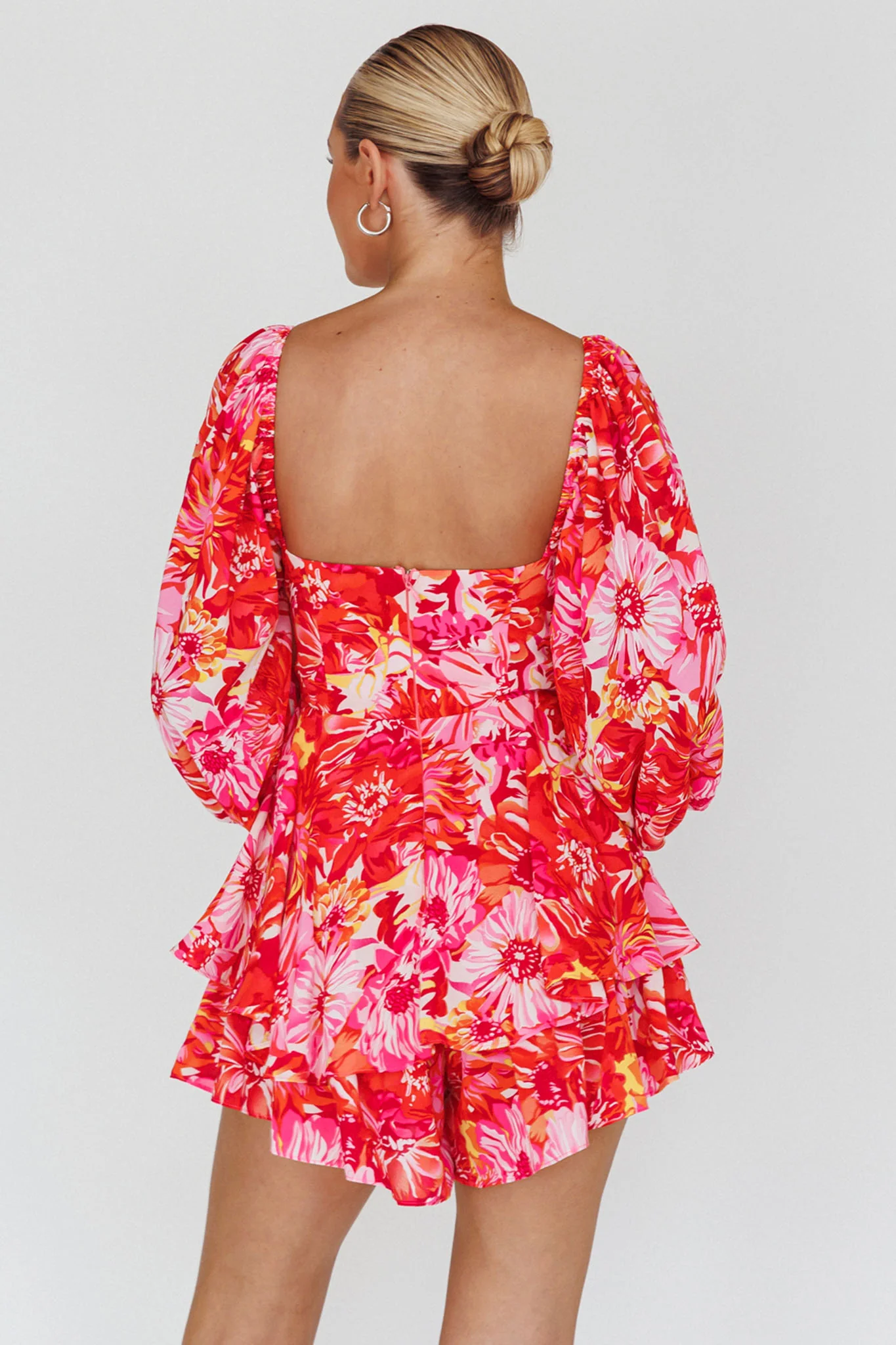 Evanice Shirred Waist Romper Floral Red - Sonourner