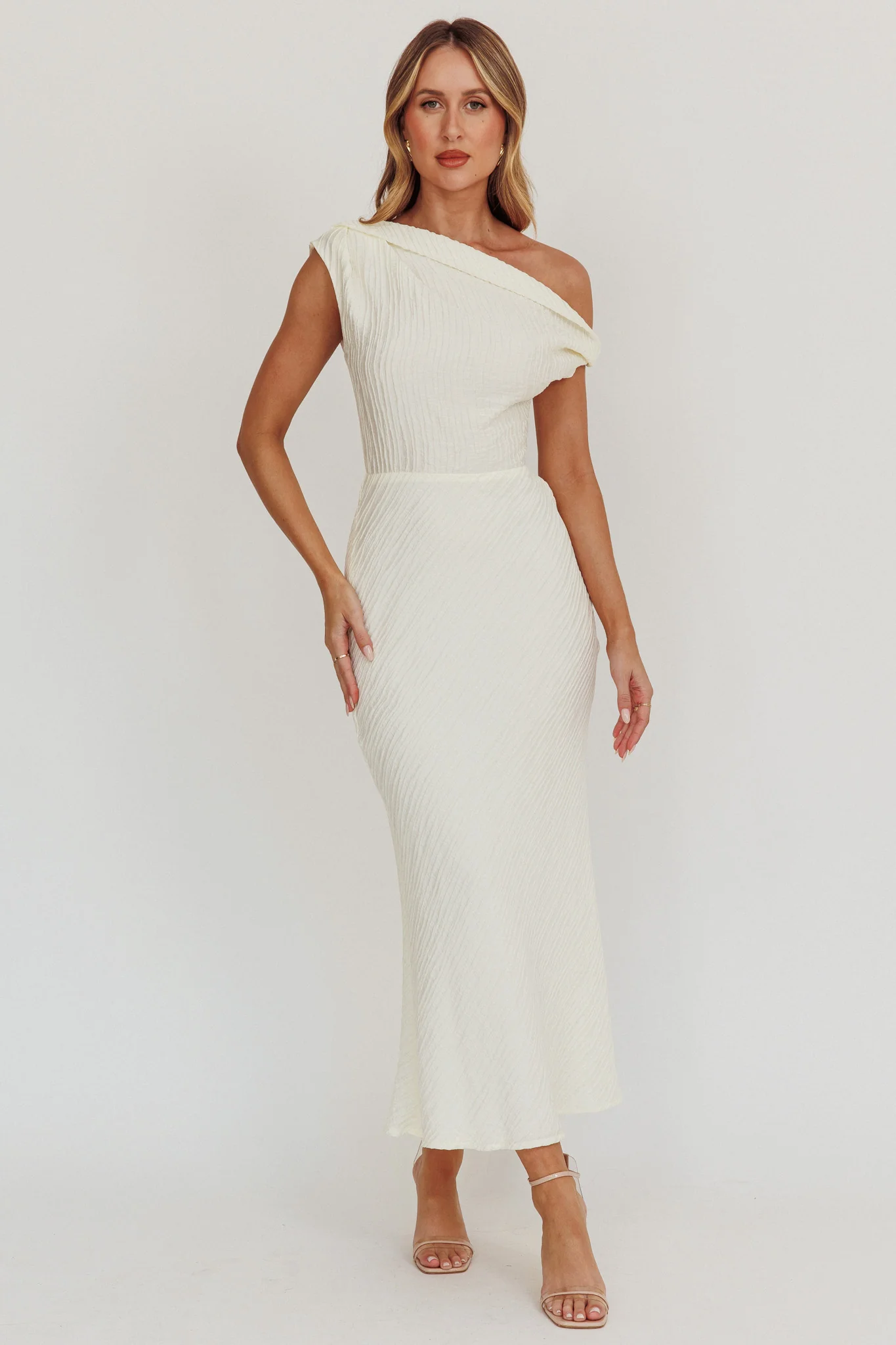 Play Date Off Shoulder Textured Midi Dress Cream - Sonourner