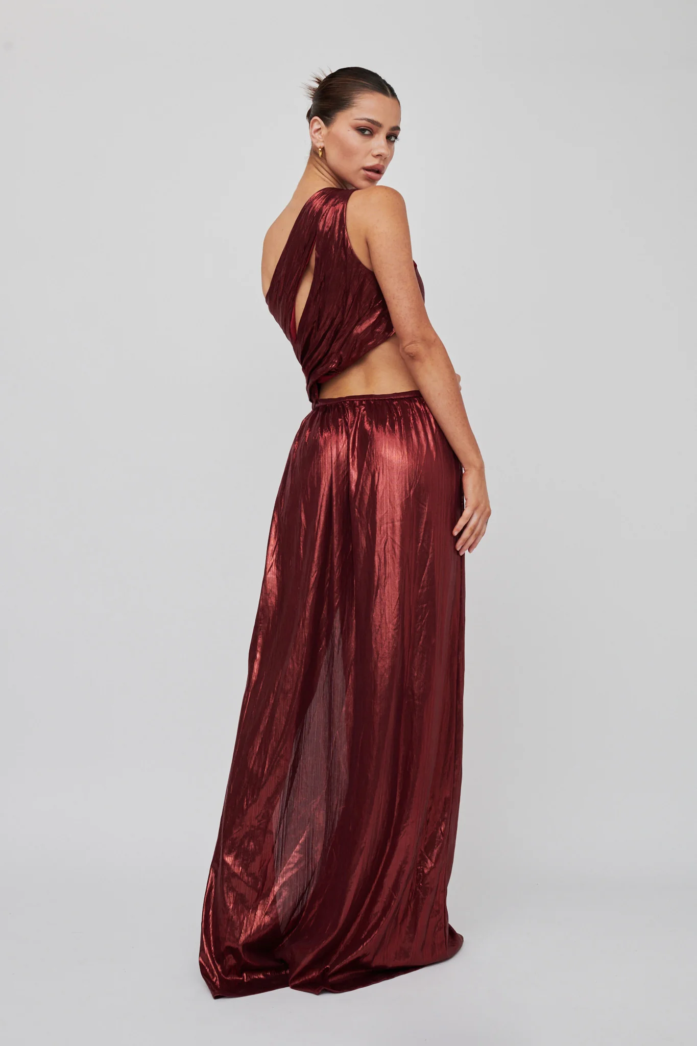Fortuna One Shoulder Split Maxi Dress Wine - Sonourner