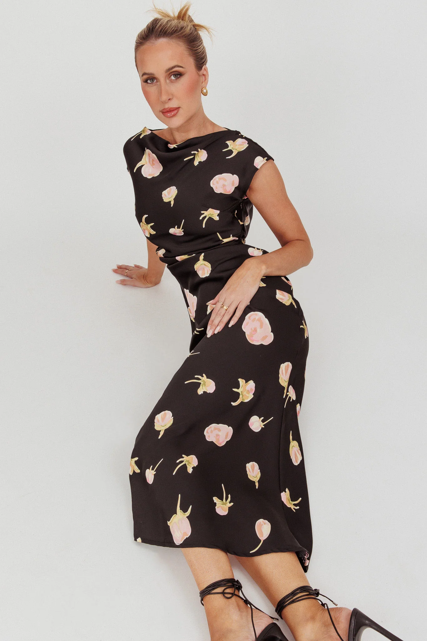 Loveland Floral Print Cowl Back Maxi Dress Oyster - Sonourner