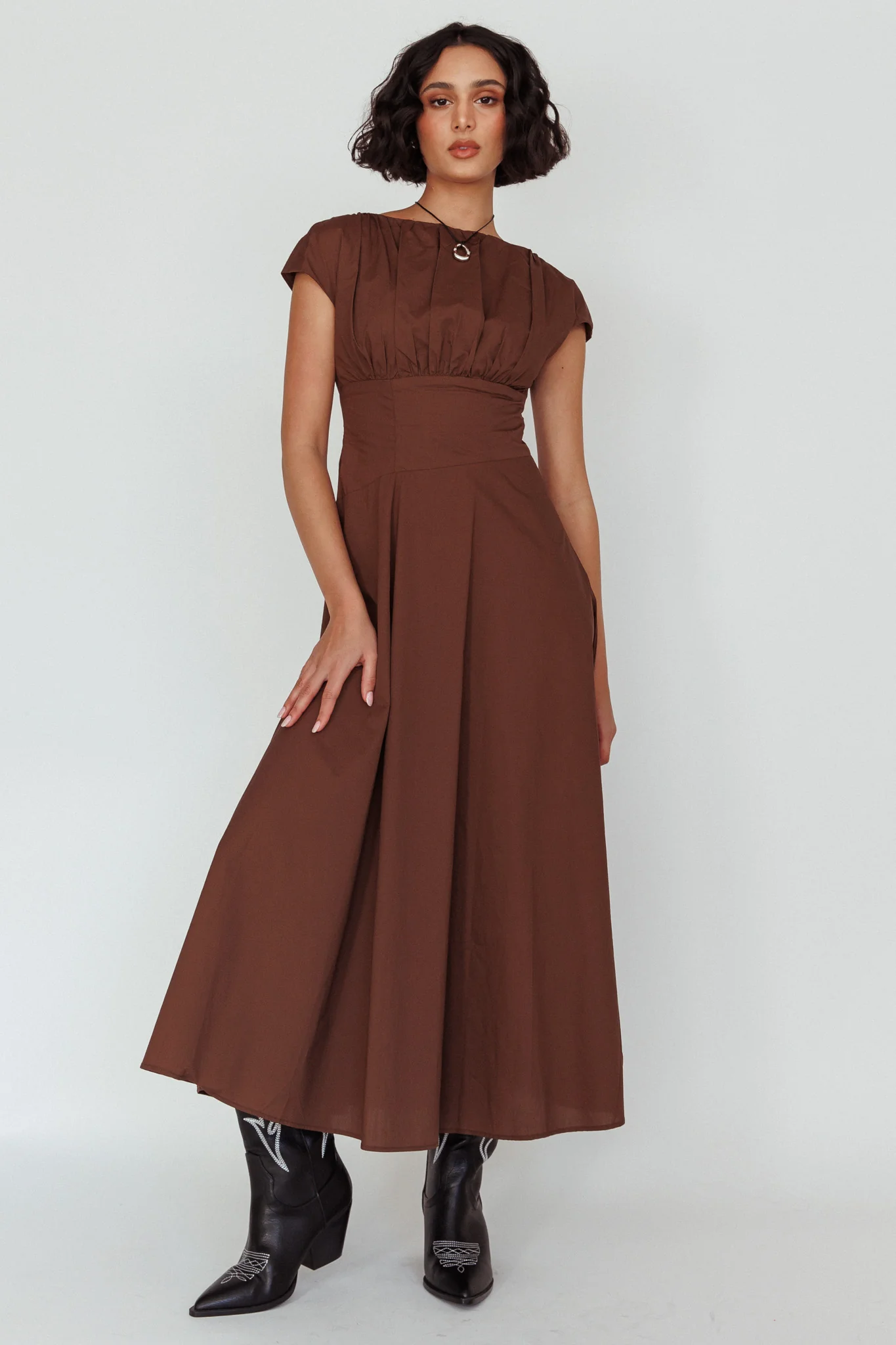 Derry Cap Sleeve A-line Maxi Dress Chocolate - Sonourner