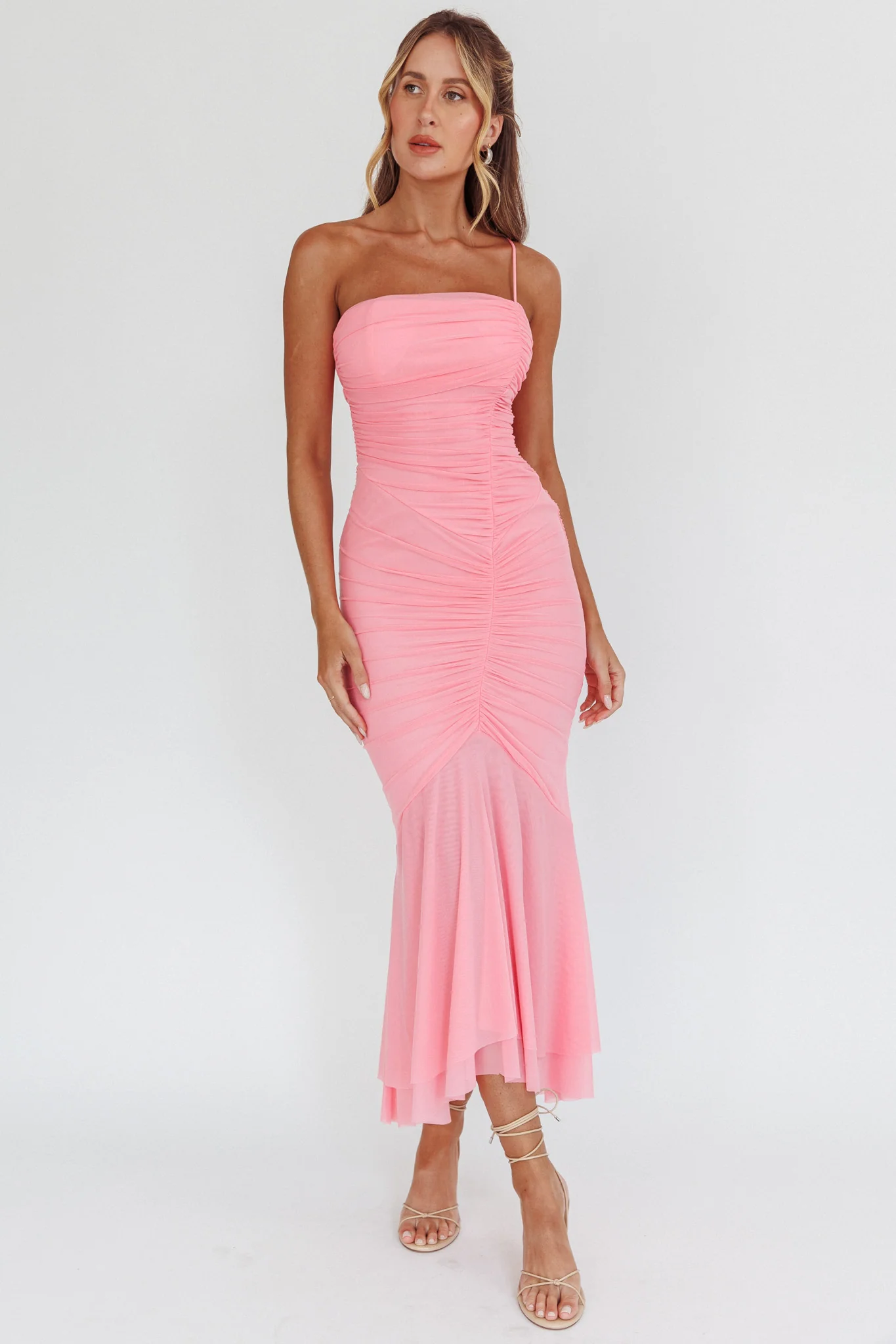 By Chance One Strap Ruched Maxi Dress Pink - Sonourner