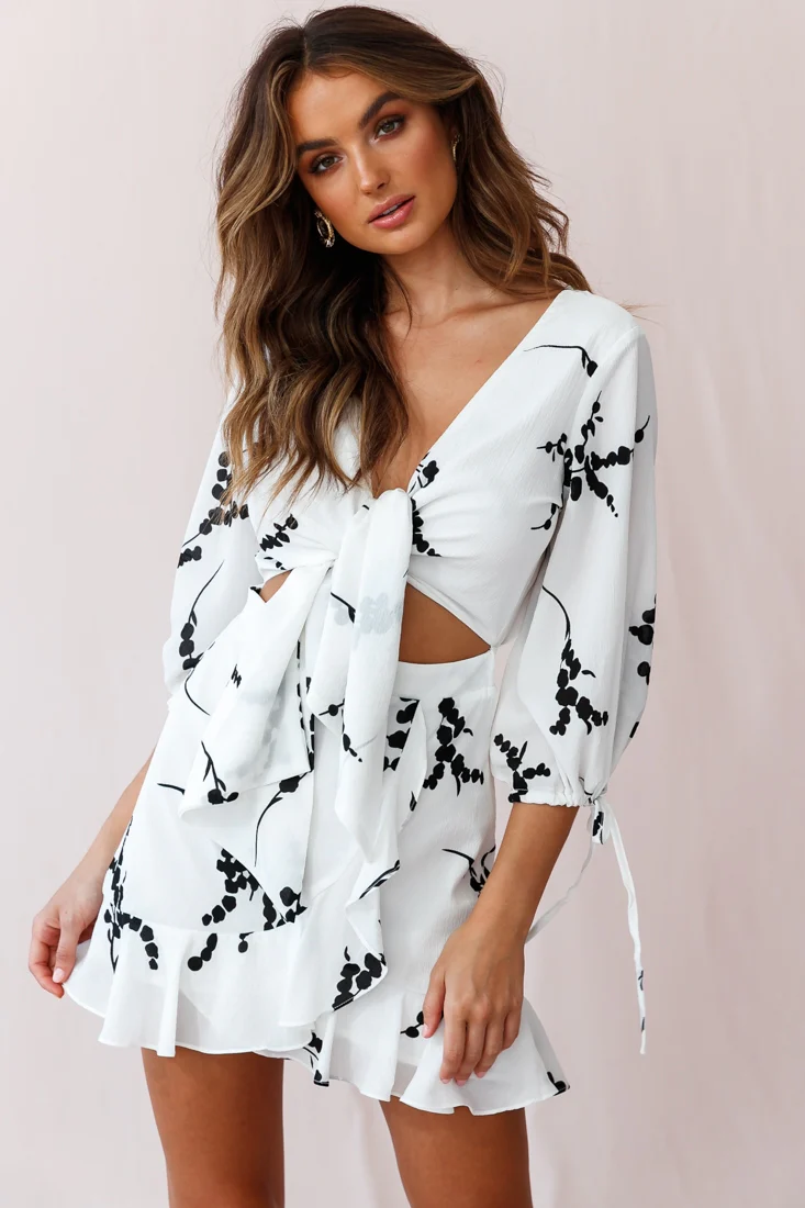 Stavroulla Tie-Front Three Quarter Sleeve Dress White - Sonourner