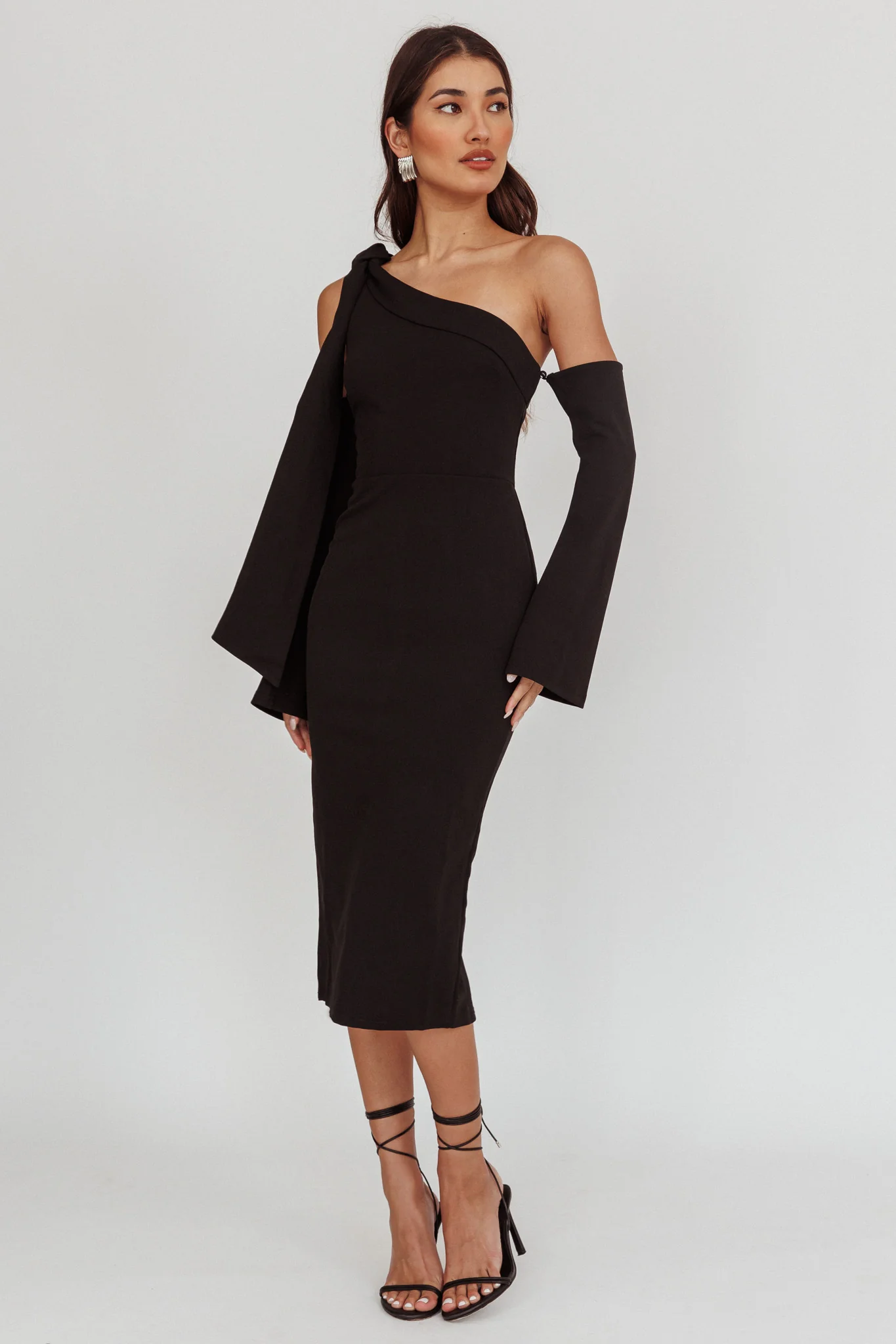 Rigel One-Shoulder Midi Dress Black - Sonourner