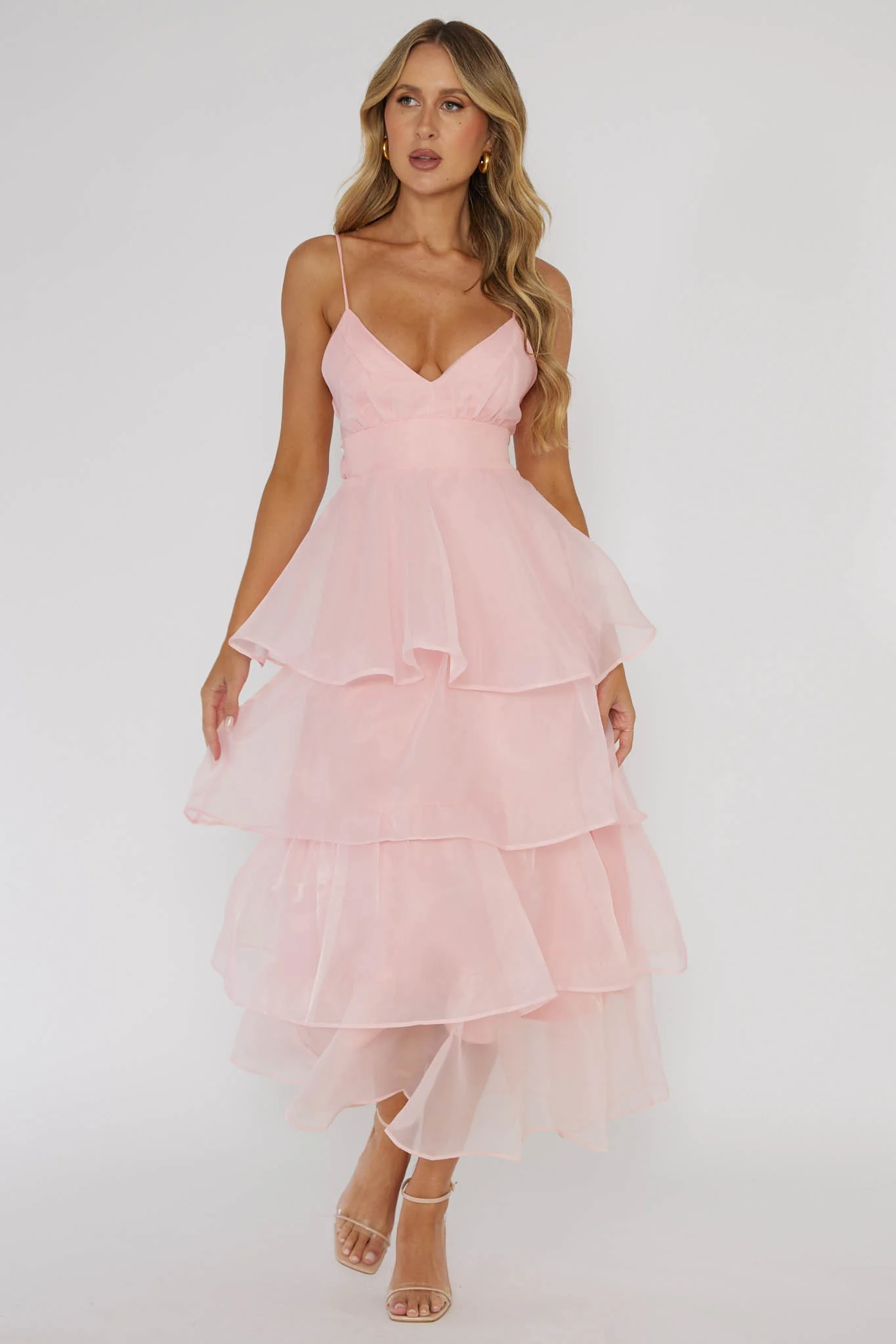Made For You Tiered Ruffle Midi Dress Pink - Sonourner