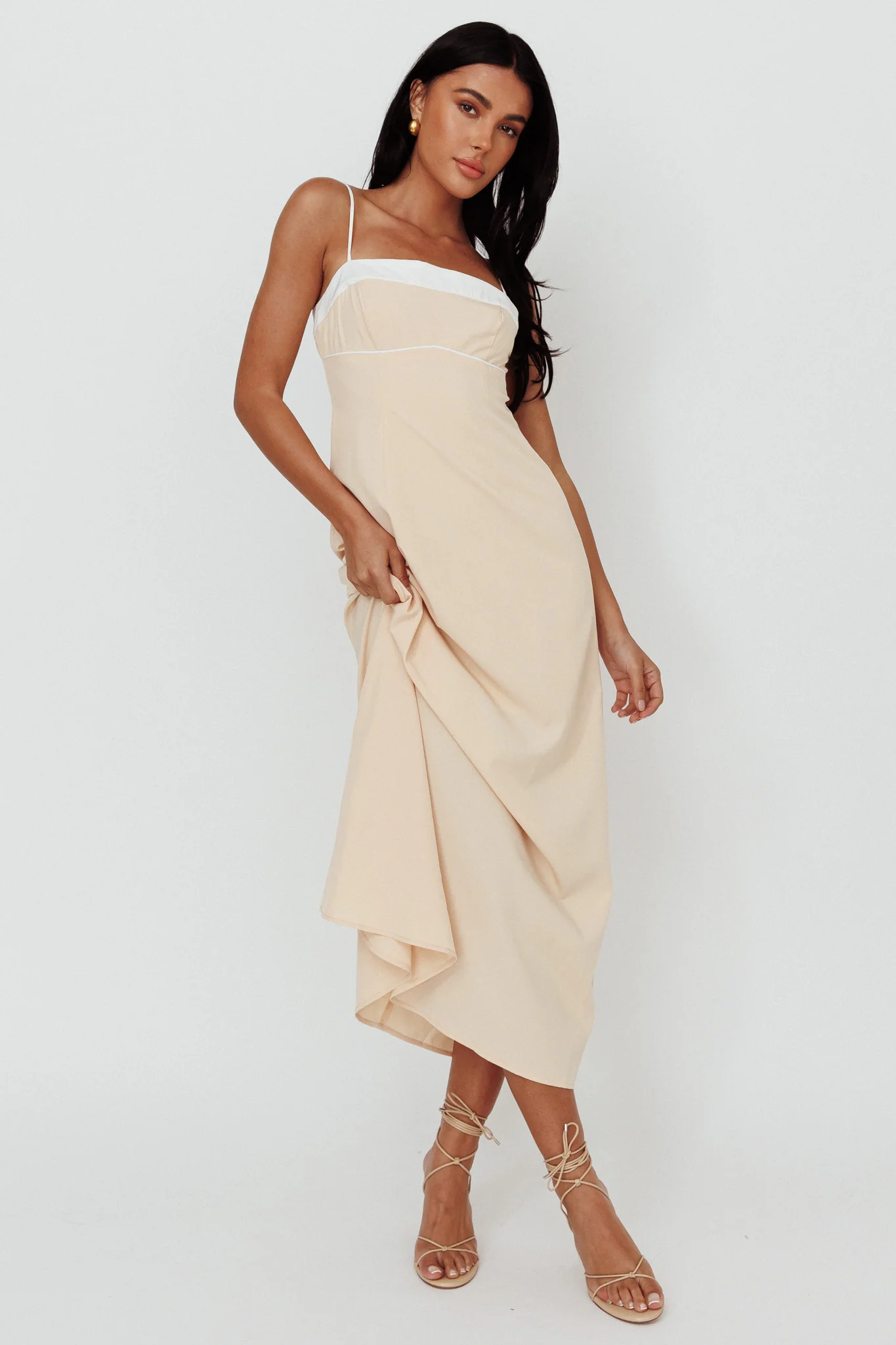 Taera Cami Strap Midi Dress Oat - Sonourner