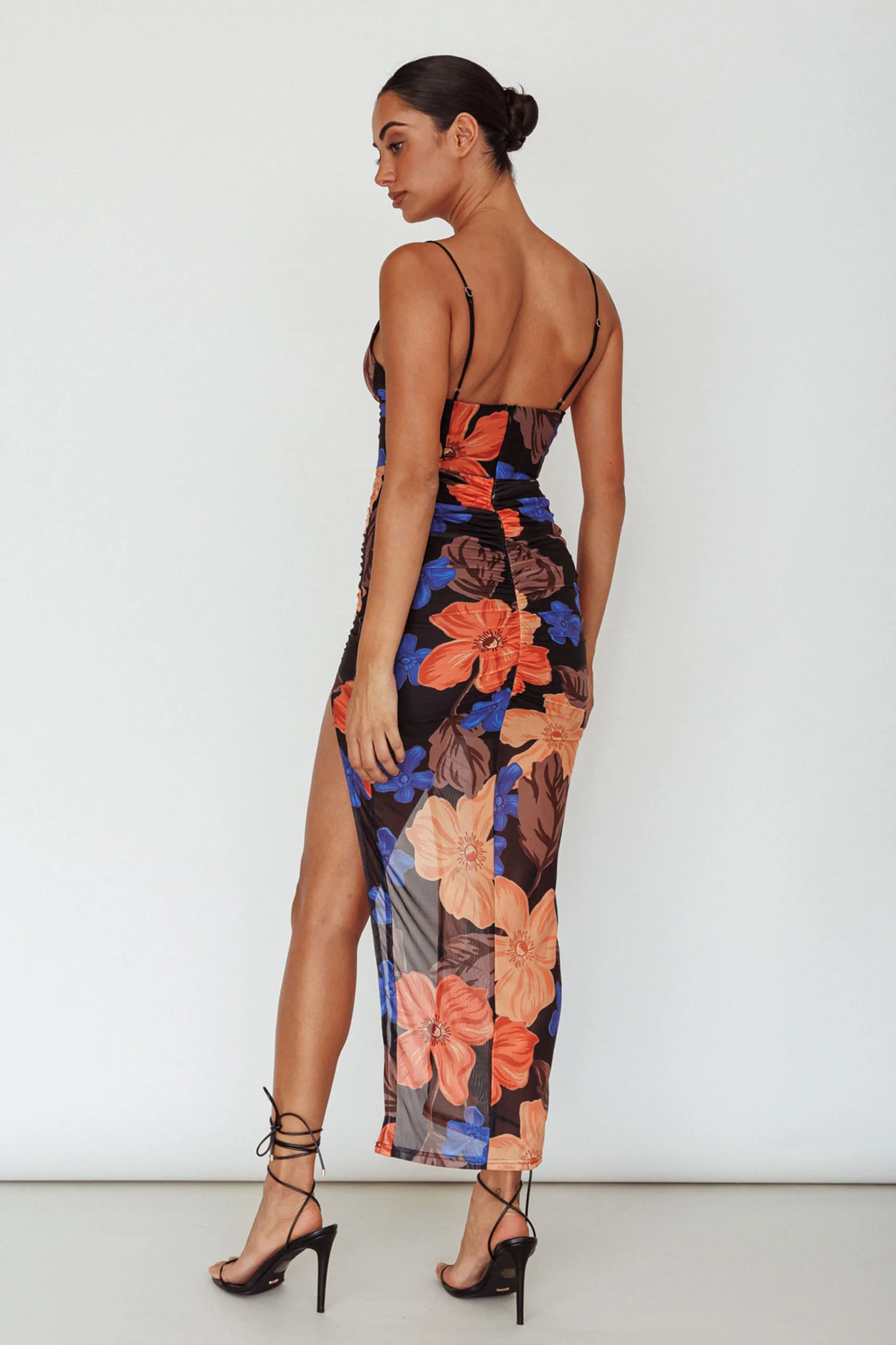 Lake Como Fitted Bodice Side Split Dress Black/Orange - Sonourner