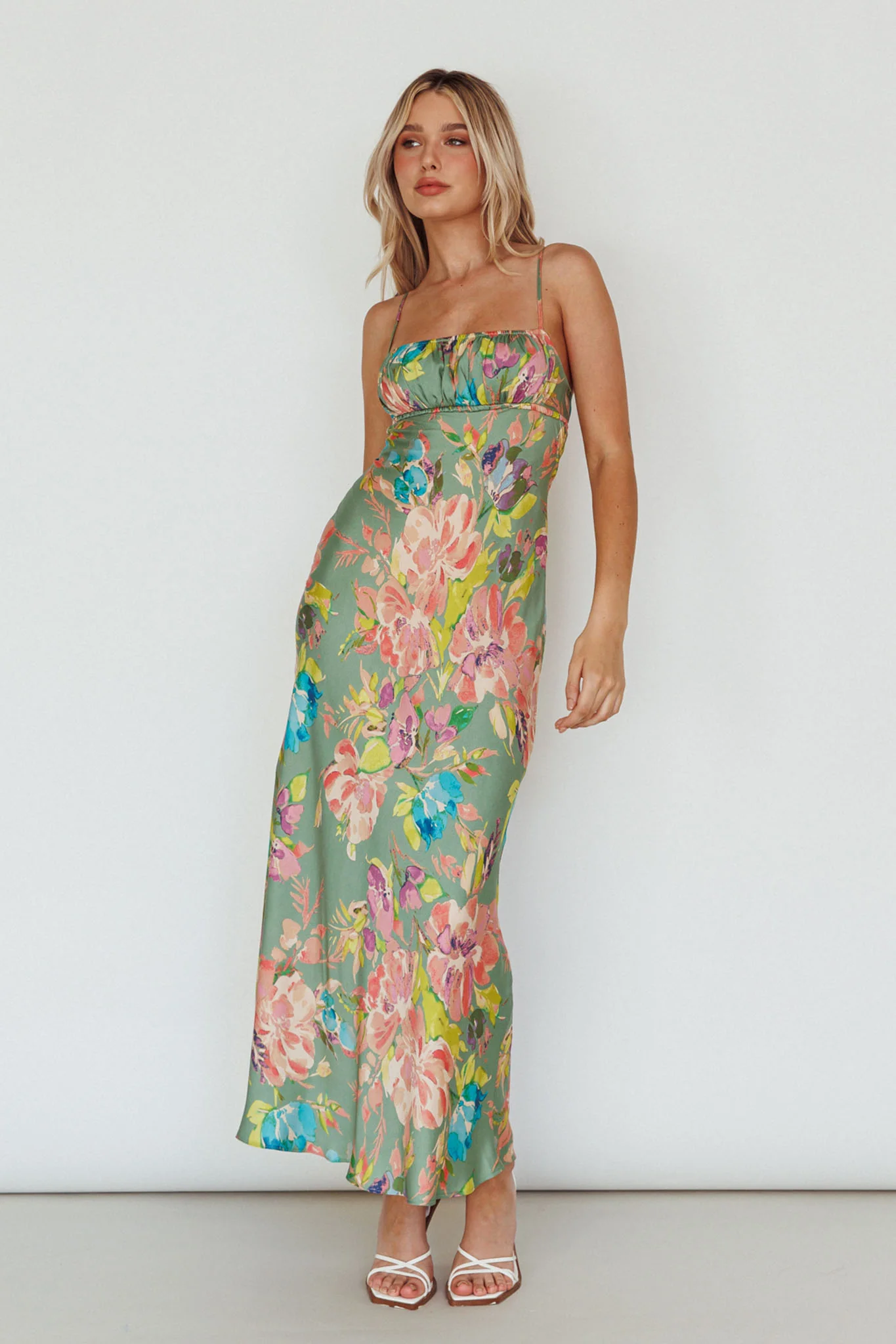 From Above V-Back Midi Dress Floral Green - Sonourner