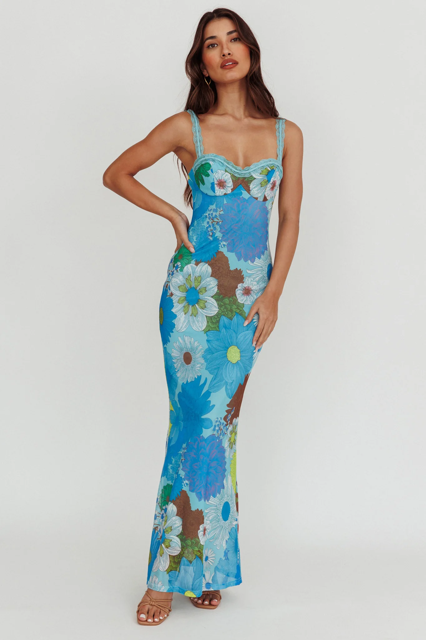 Girl Power Lace Strap Maxi Dress Blue - Sonourner