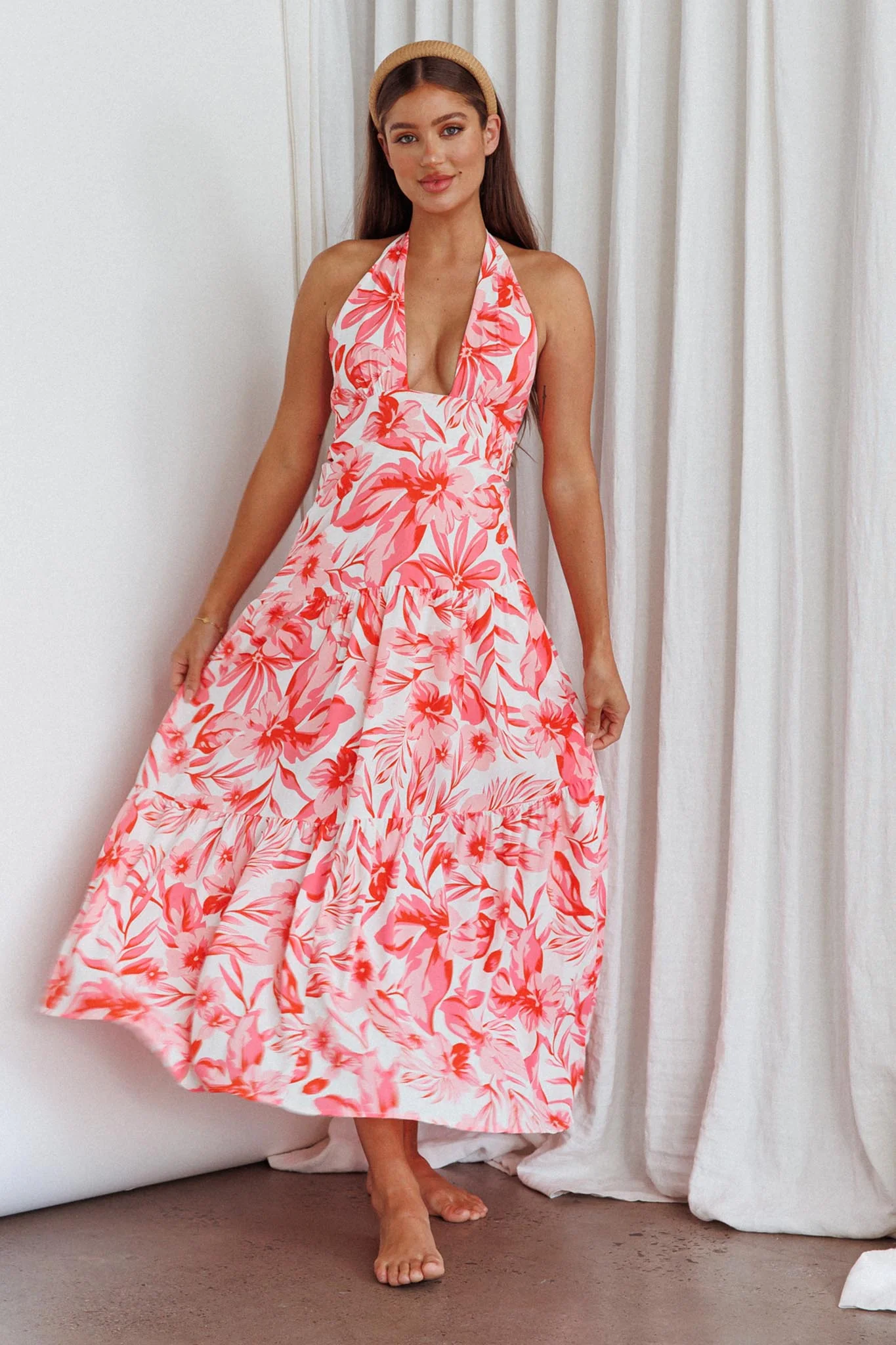 Bondi Keyhole Bust Maxi Dress Floral Pink - Sonourner