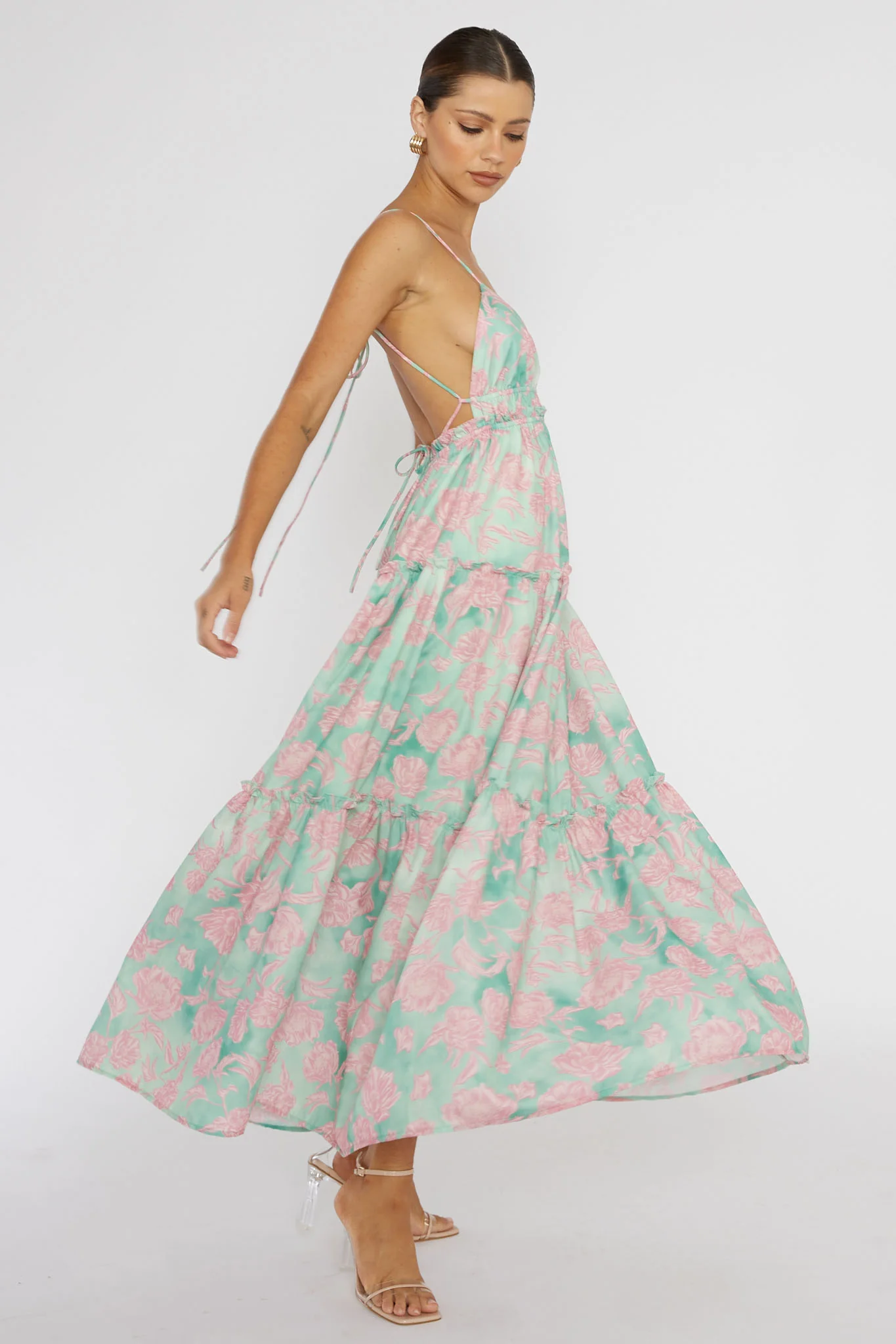 Candid Shot Open Back Midi Dress Floral Pink - Sonourner