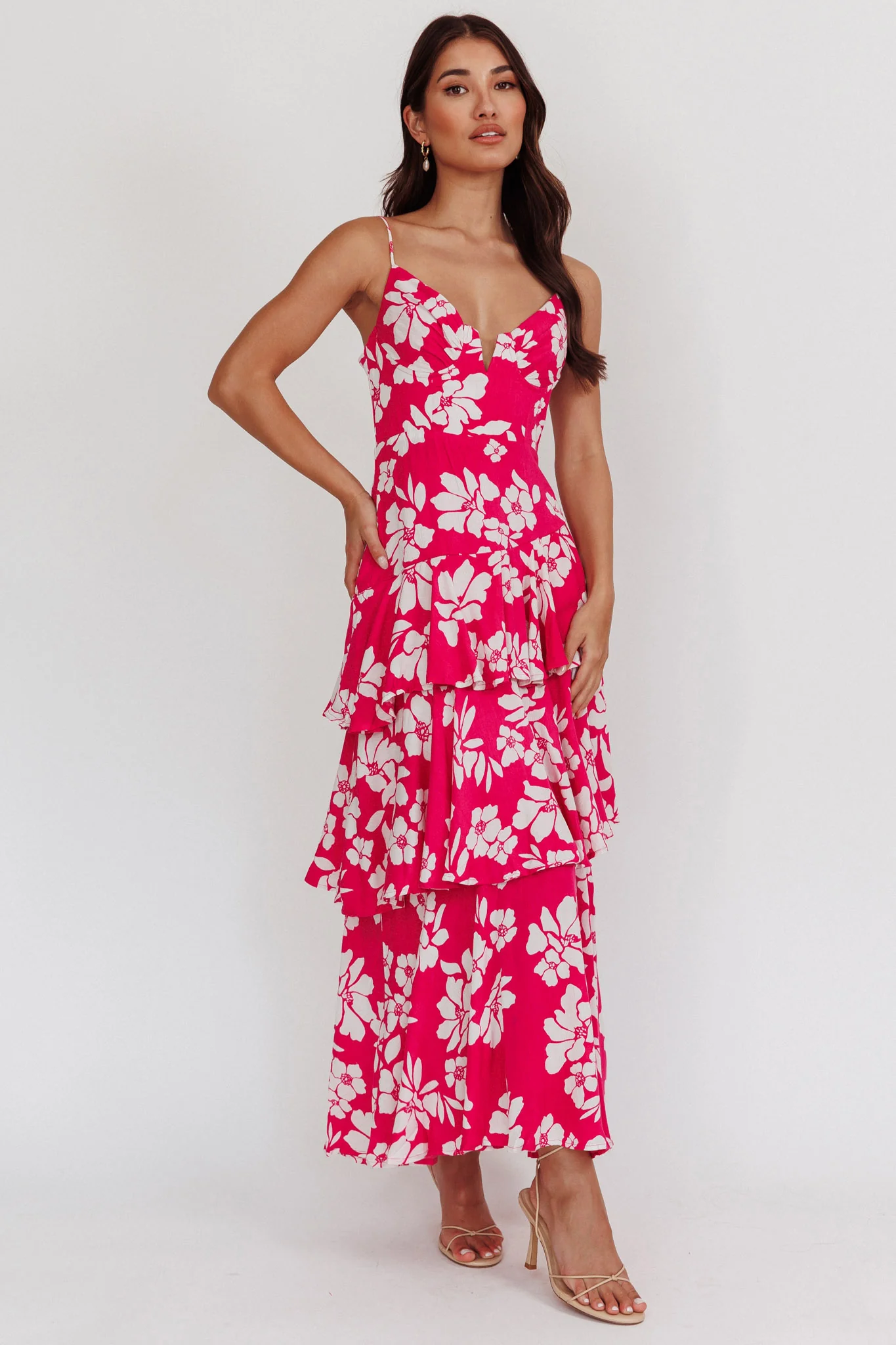 Carlo Tiered Ruffle Maxi Dress Pink - Sonourner