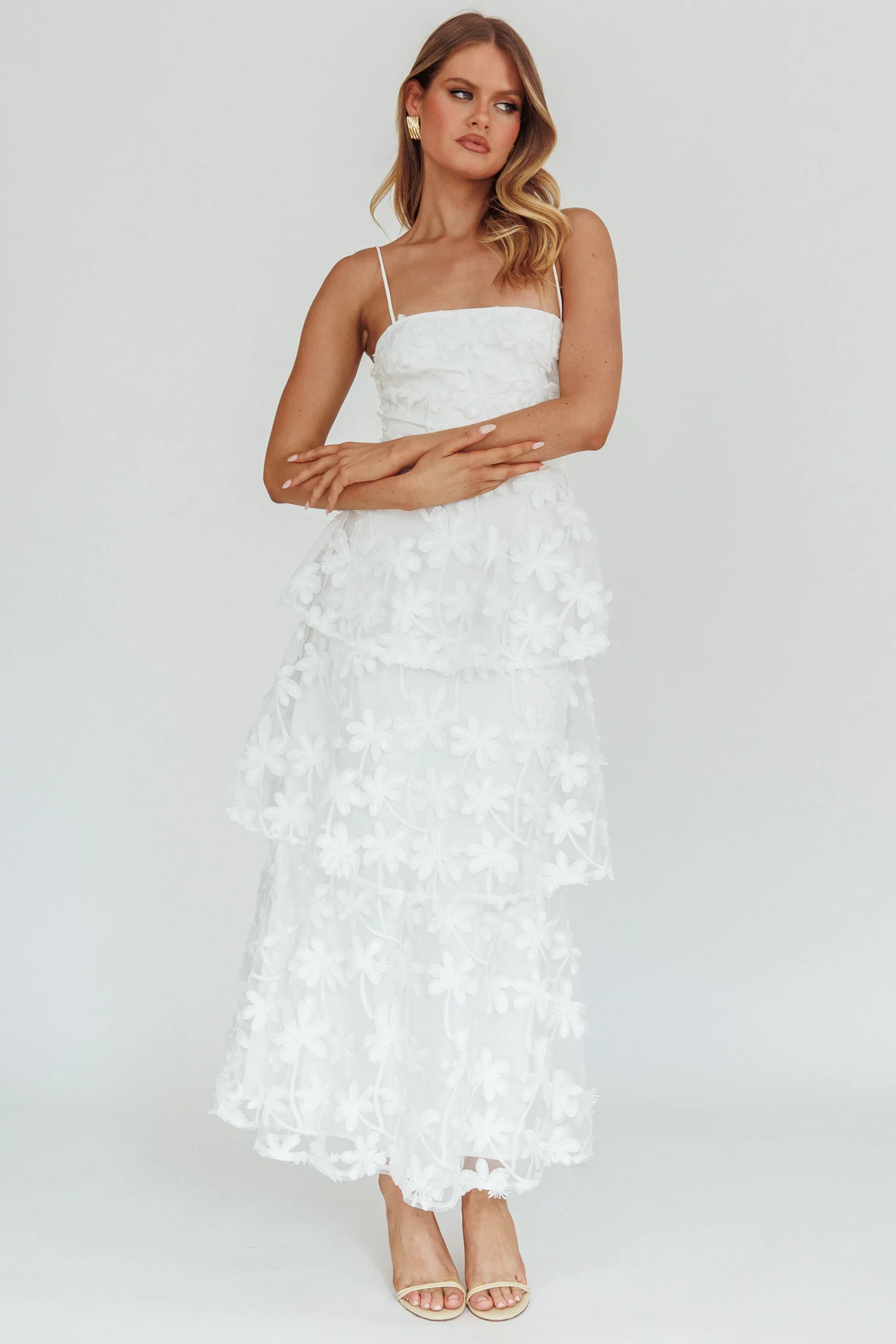 Dori Floral Embellished Maxi Dress White - Sonourner