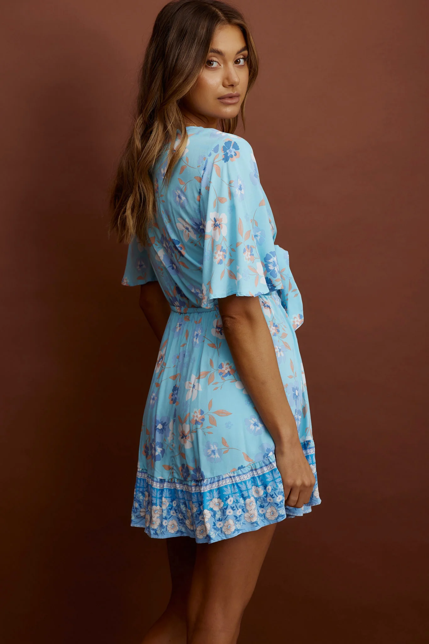 Suva Tie-Knot Bust A-Line Dress Floral Blue - Sonourner