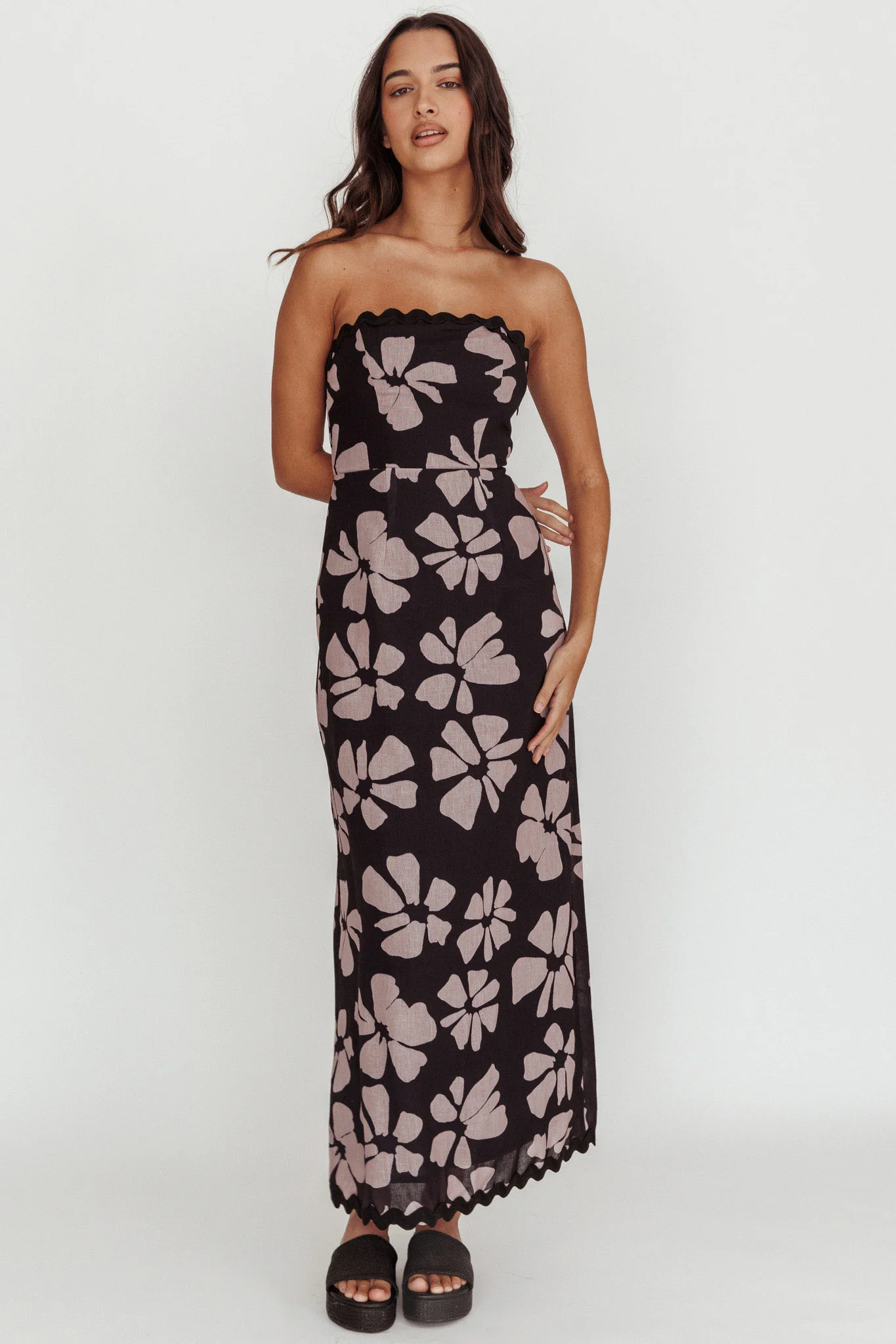 Cypress Floral Strapless Maxi Dress Black - Sonourner