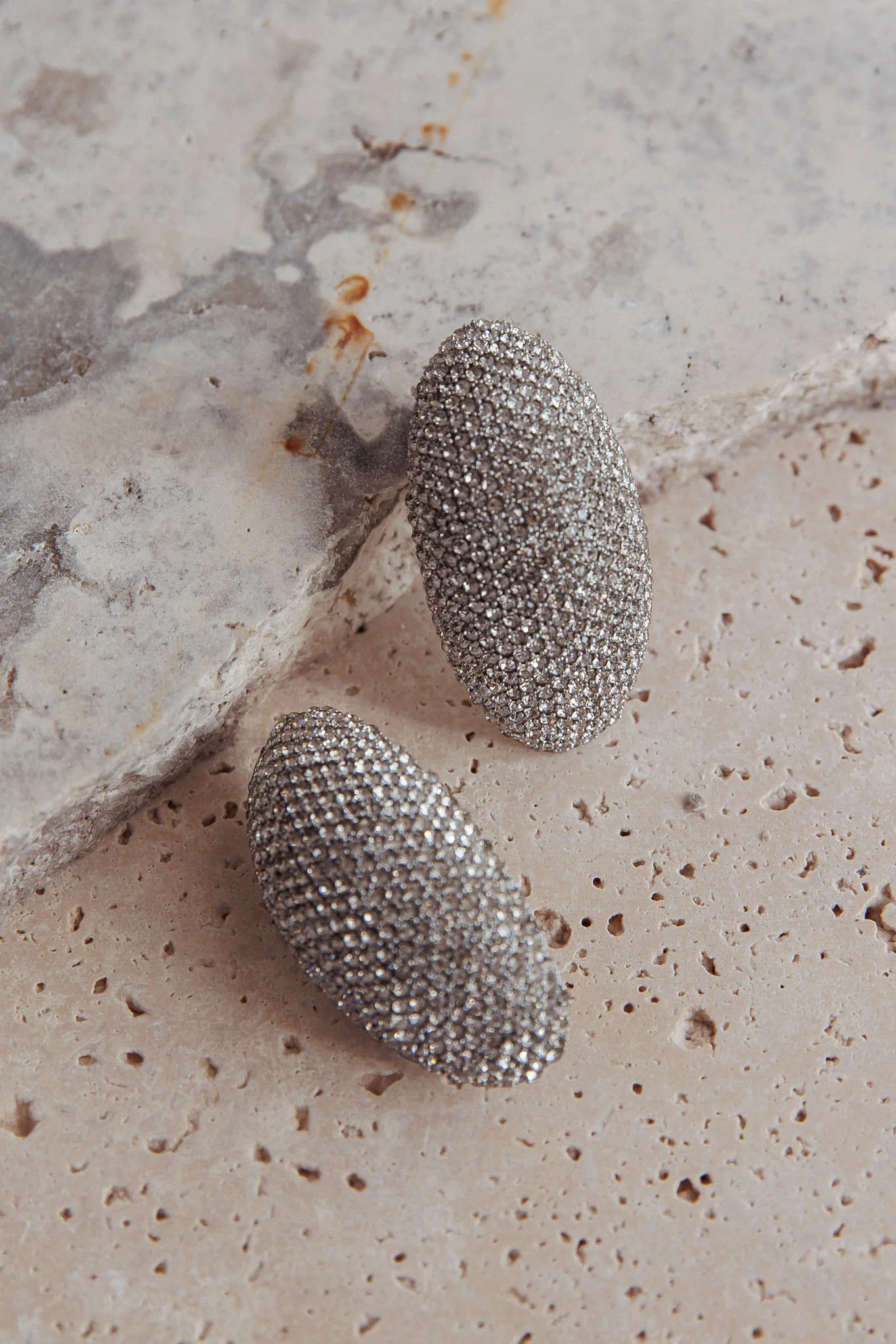 Candice Oval Cabochon Earrings Silver Diamante - Sonourner