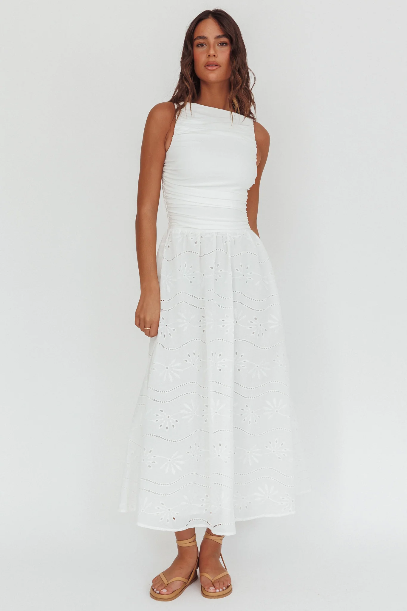 Dalayla Sleeveless Eyelet Maxi Dress White - Sonourner