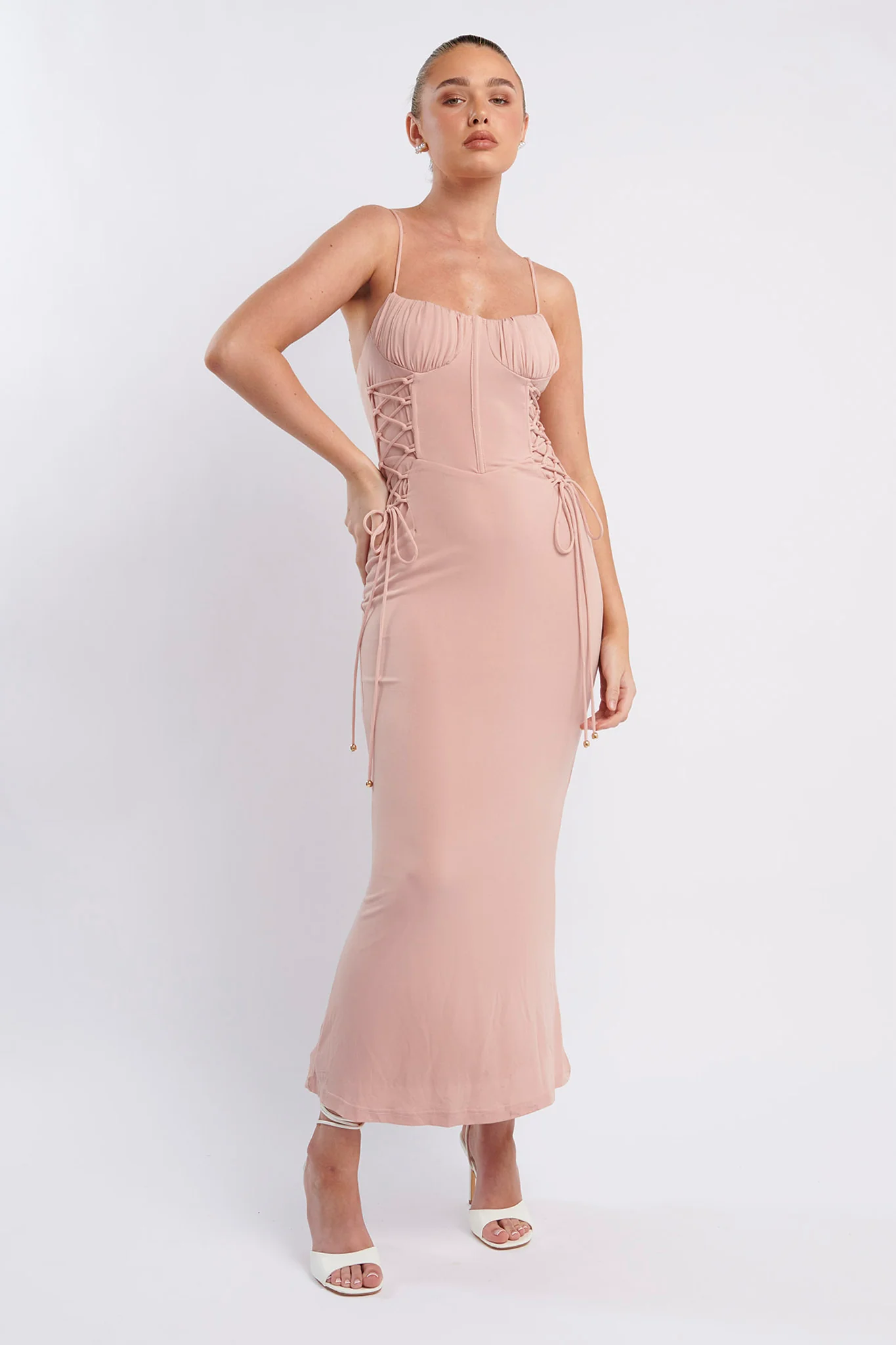 Graziella Laced Corset Midi Dress Nude - Sonourner
