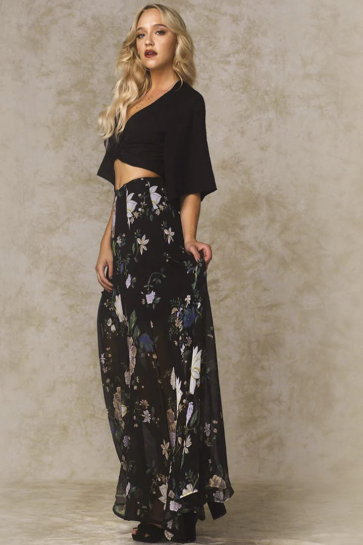 Riley High Slit Button Up Skirt Black - Sonourner