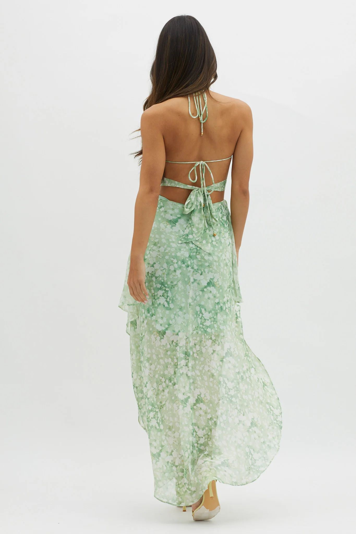 Samia Cut-Out Halterneck Midi Dress Print Green - Sonourner