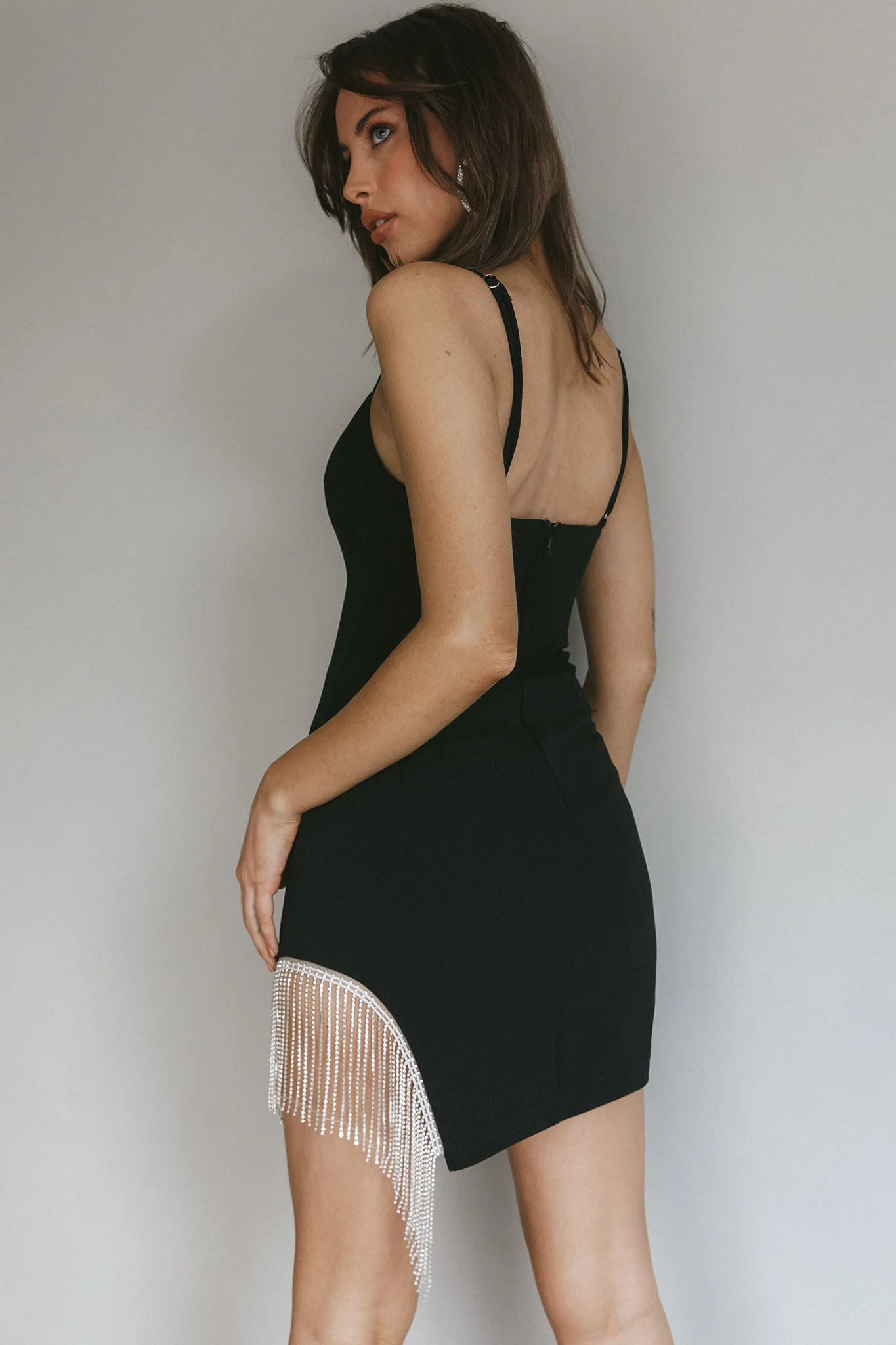 Call On Me Diamante Fringe Mini Dress Black - Sonourner