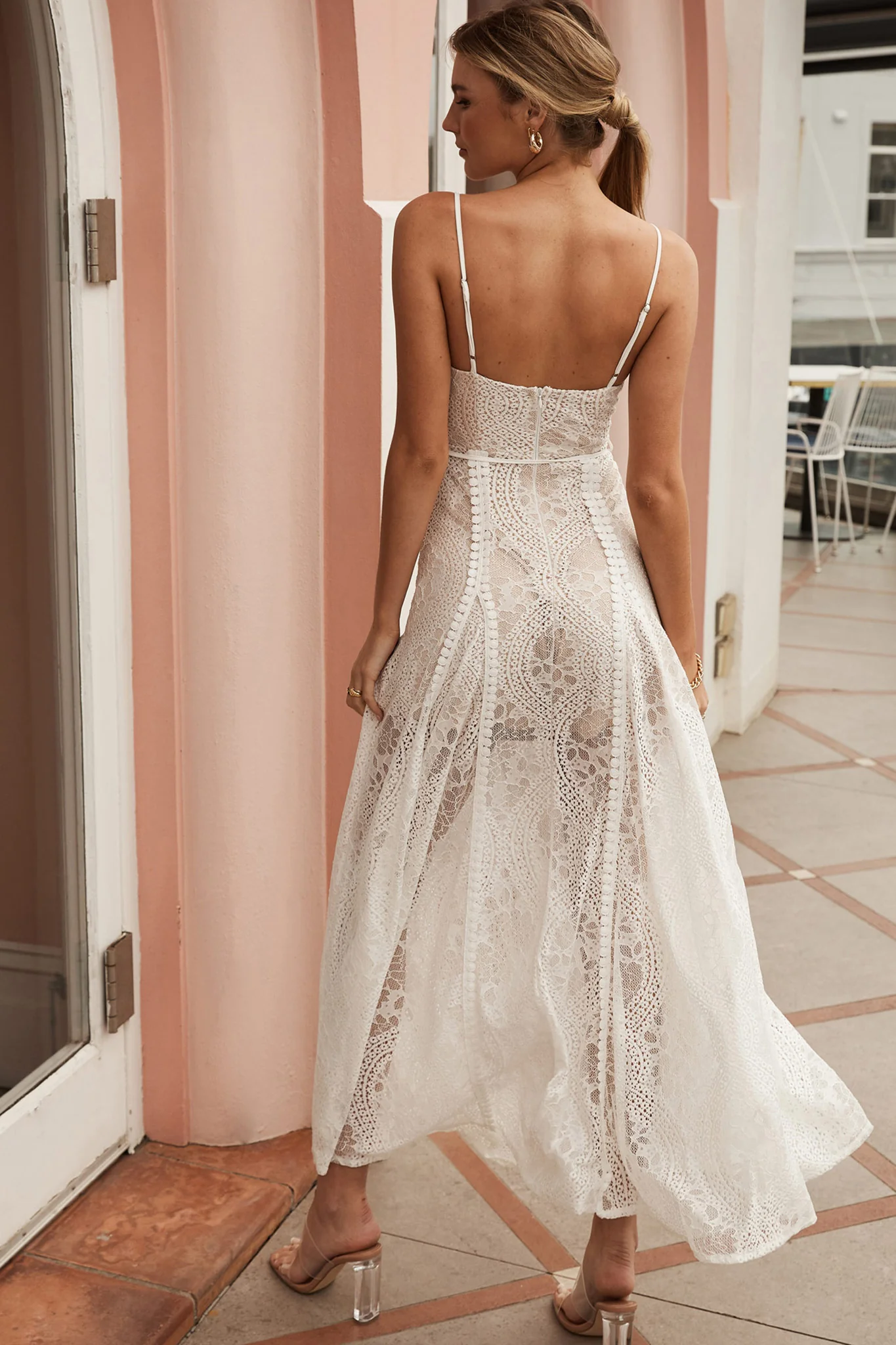 Palm Springs Lace Overlay Maxi Dress White - Sonourner