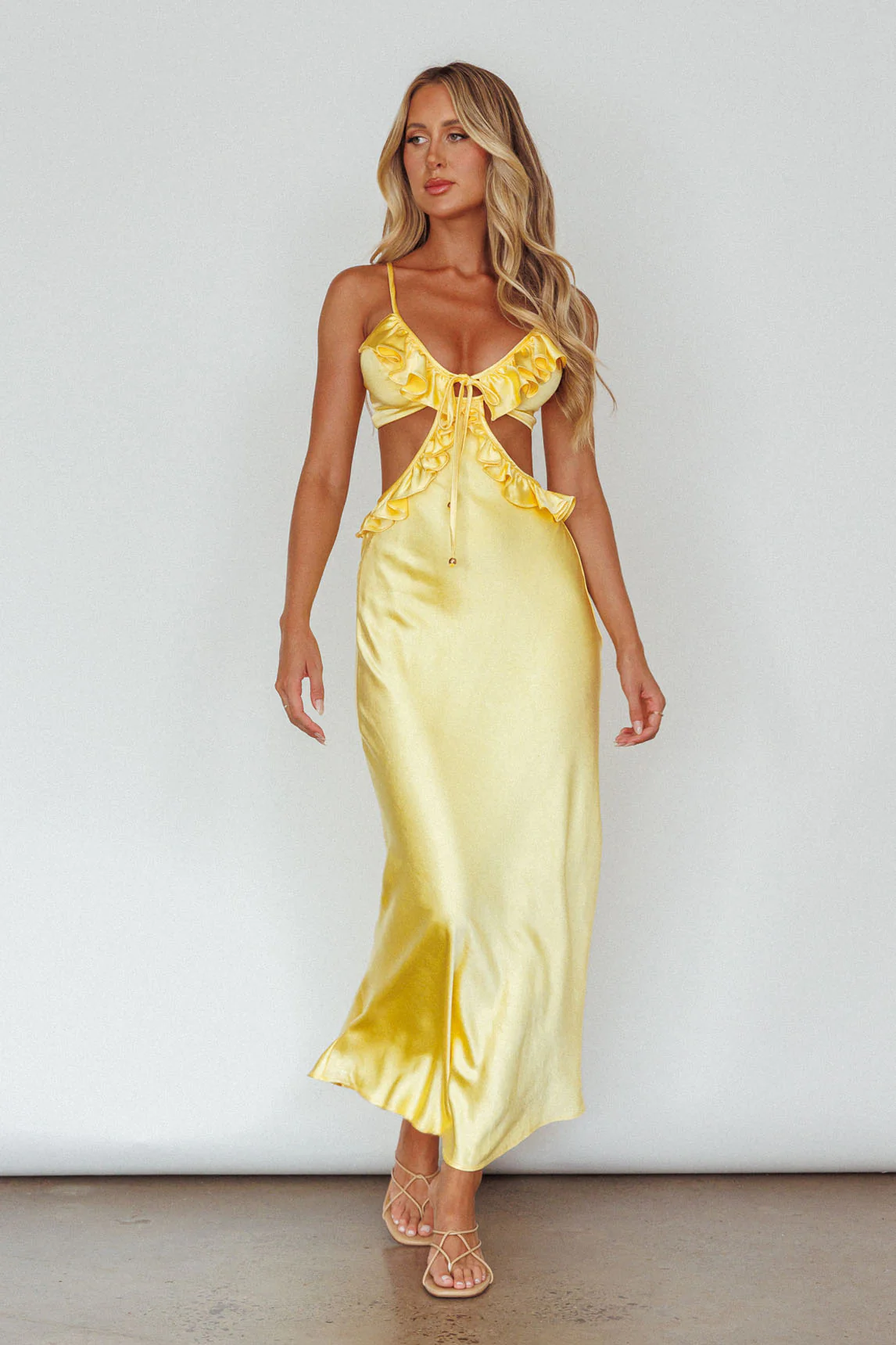 Stole My Heart Frill Trim Maxi Dress Yellow - Sonourner